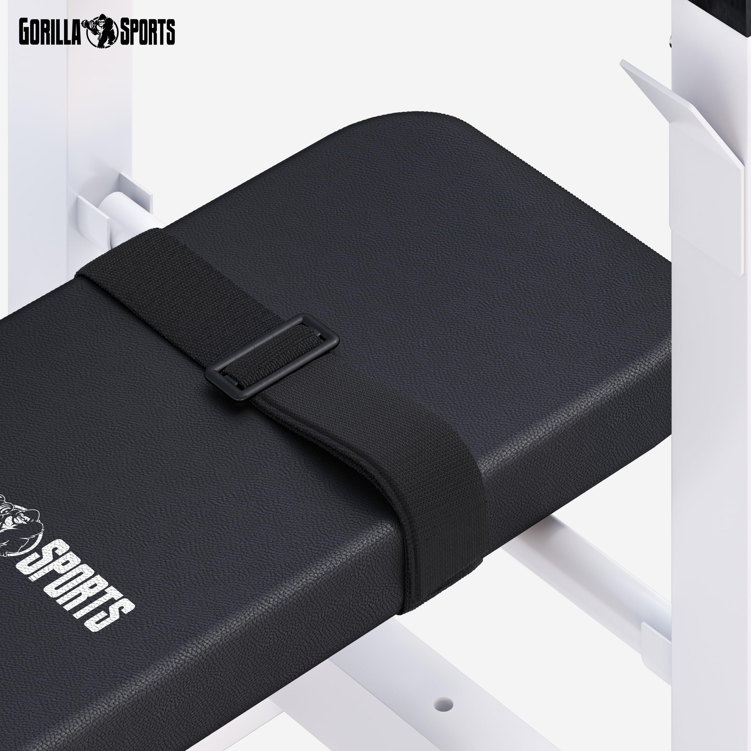 GORILLA SPORTS® Panca Pesi - con Porta Bilanciere, Regolabile e Pieghevole, Carico Max. 200kg, in Altezza, Nera/Bianca - Panca Piatta, Palestra, per Sollevamento, Multifunzione, Allenamento, Fitness