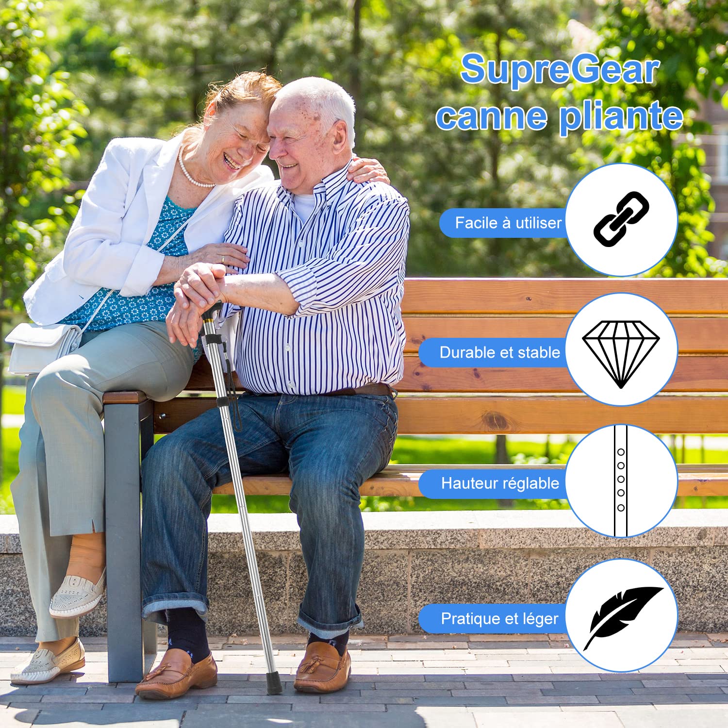 Canne de marche pliable réglable, cinq tailles réglables, canne de marche pliable pour homme et femme, convient aux personnes ayant une marche instable