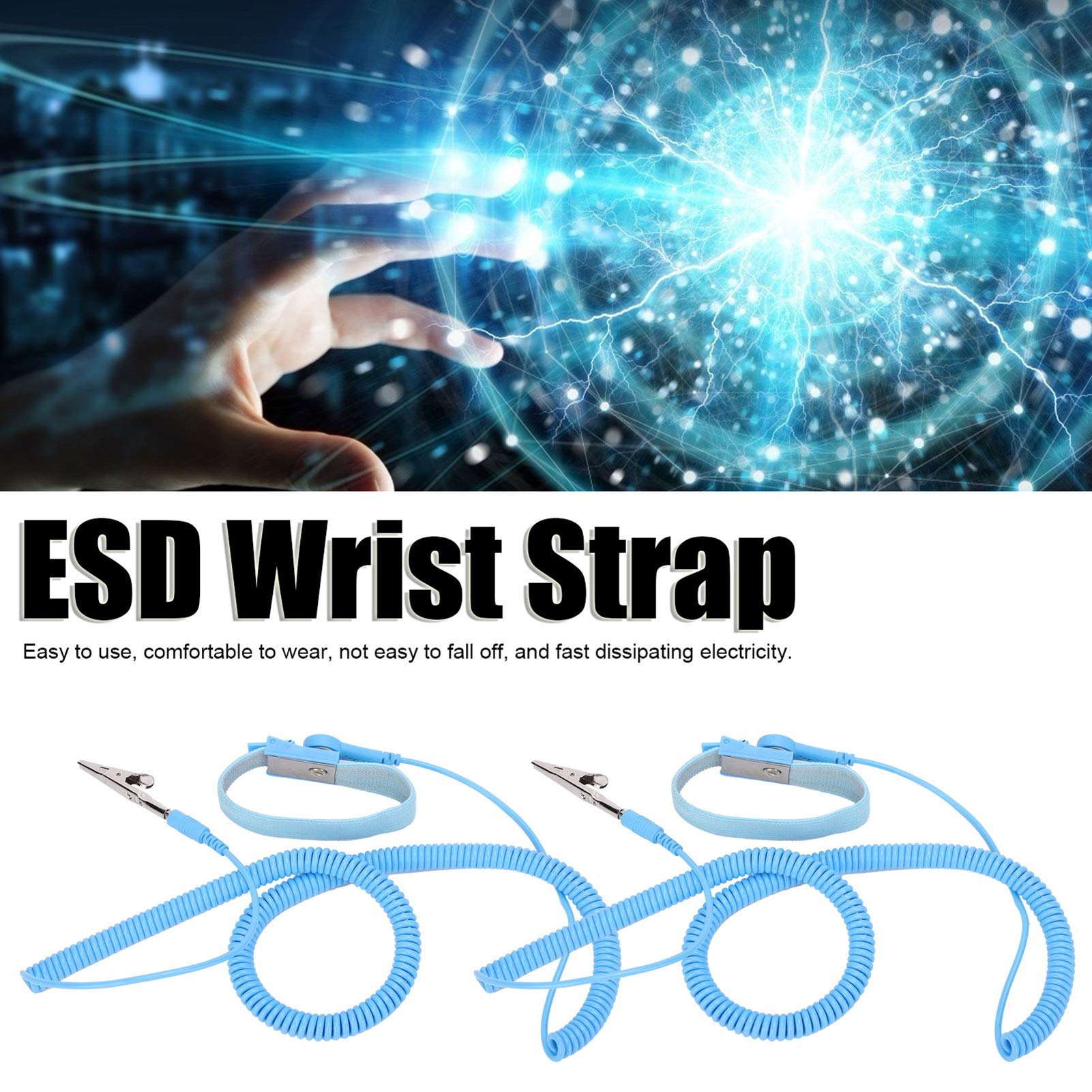 Correa de Muñeca Antiestática Cómoda Pulsera ESD para Uso de Herramientas de Electricista Material de PU Duradero de 5 M X 2,4 Mm Paquete de 10