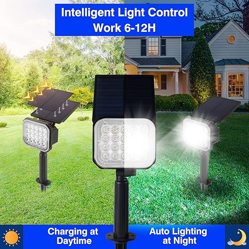 Miniatura 3 de T-SUNUS Focos solares para paisaje, luces solares impermeables IP65, 2 en 1, luz solar para exteriores, para patio, jardín, entrada, porche,