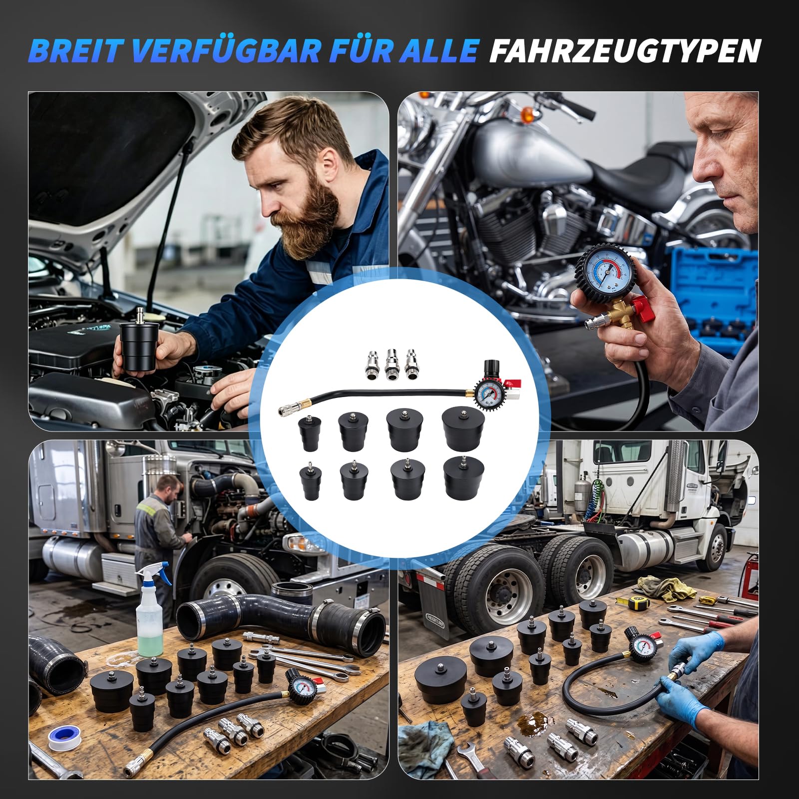 Turbolader Test Set 9 Stück Turbolader Ladeluft System Adaptersatz, Abdrücksatz für Ladeluftkühler, Prüfwerkzeuge für Ladeluftschläuche, Abgasturbolader und Kompressorsysteme