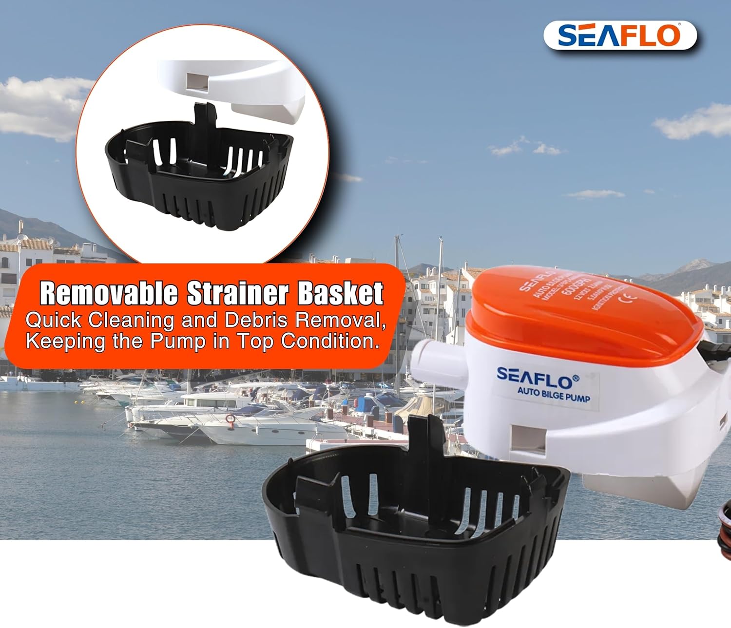 Removable strainer basket of SEAFLO Bilge Pump