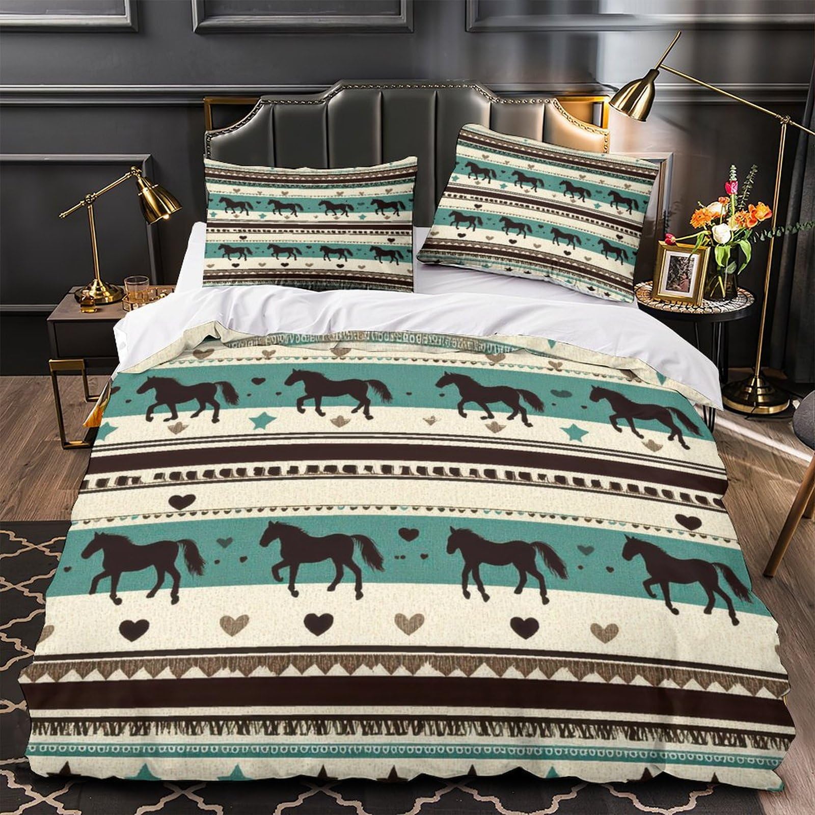 MMDASBVPE Horse Silhouette Pattern Comforter Cover 3D Design Printed Luxury 3 Piece Bedding Set Zipper Duvet Cover Super Soft Washable for Kids Teens Adults Women Youth Teenagers Single（140x200cm）