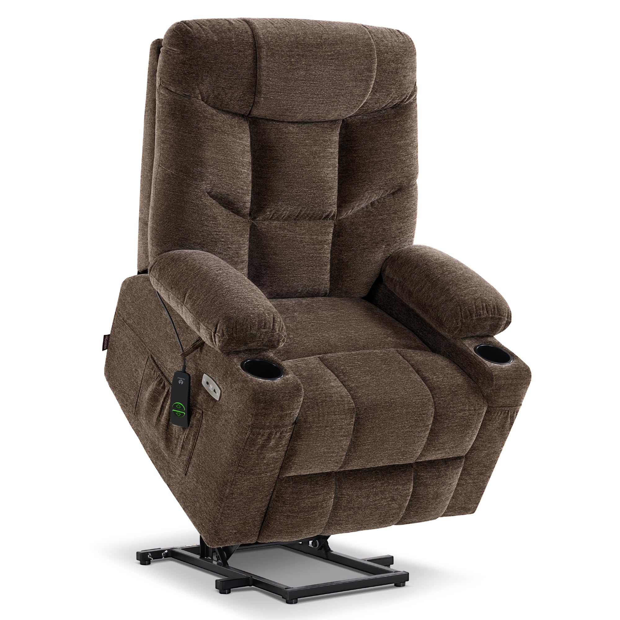MCombo Power Lift Recliner Chair with Extended Footrest for Elderly People, Fabric 7283 (Brown, Large)