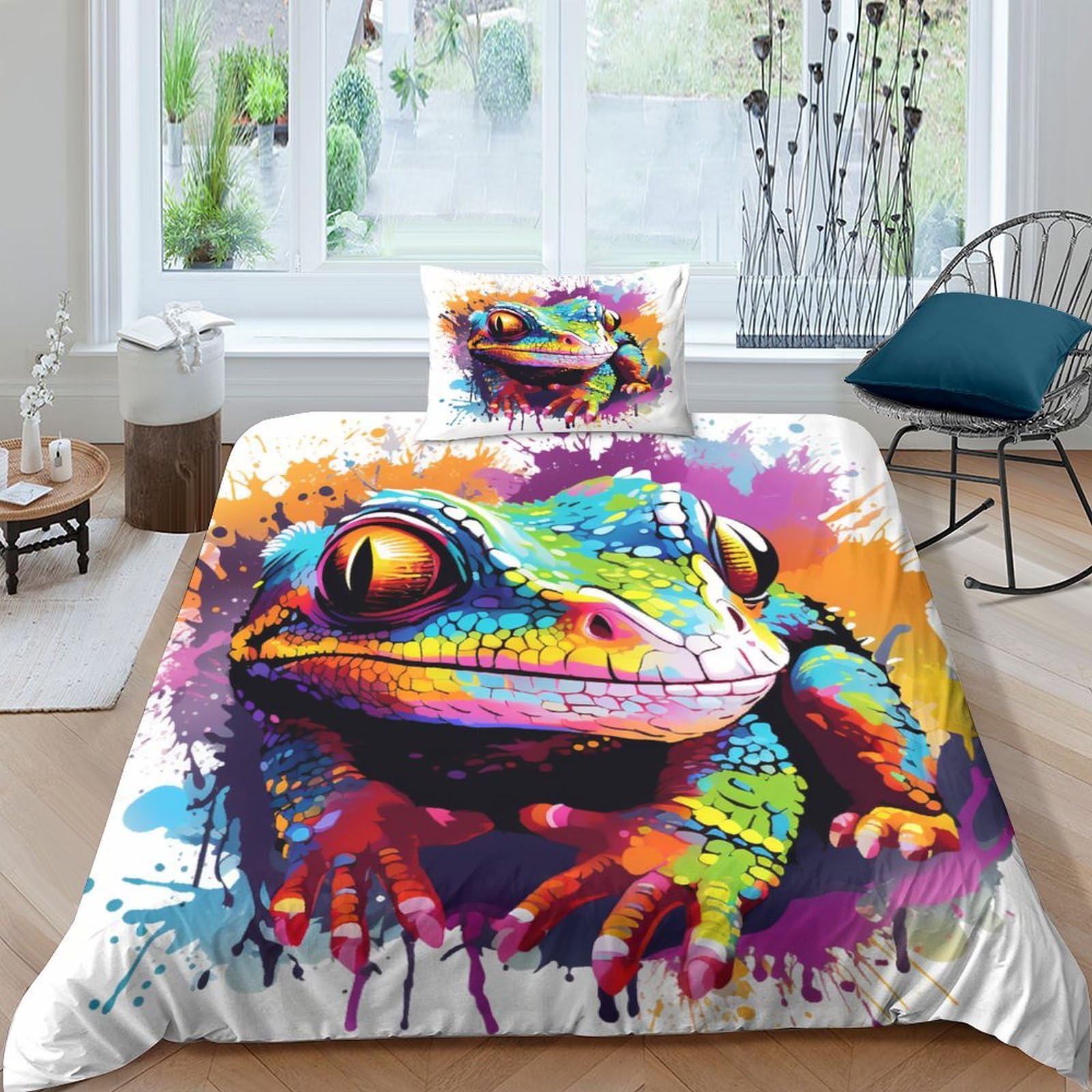 Linge de lit reptile 3D lézard 135x200 cm pour chambre d'enfant et adulte déco nature en microfibre