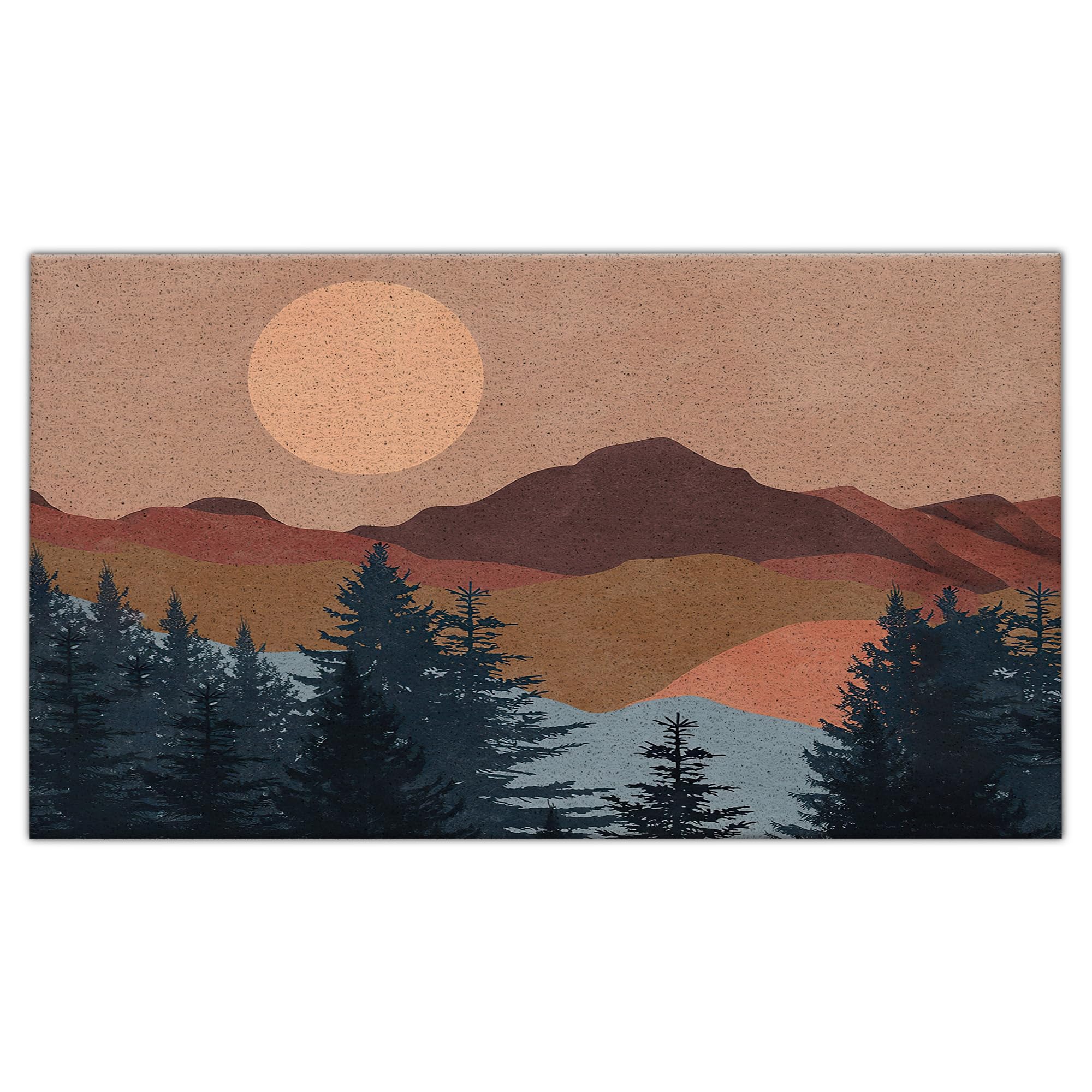 Nogrit Abstract Boho Sun Sunset Mountain Woodland Nature Landscape Waterproof Door Mat Outdoor Entrance 17x30 Inch Non-Slip Doormat for Bohemian Home