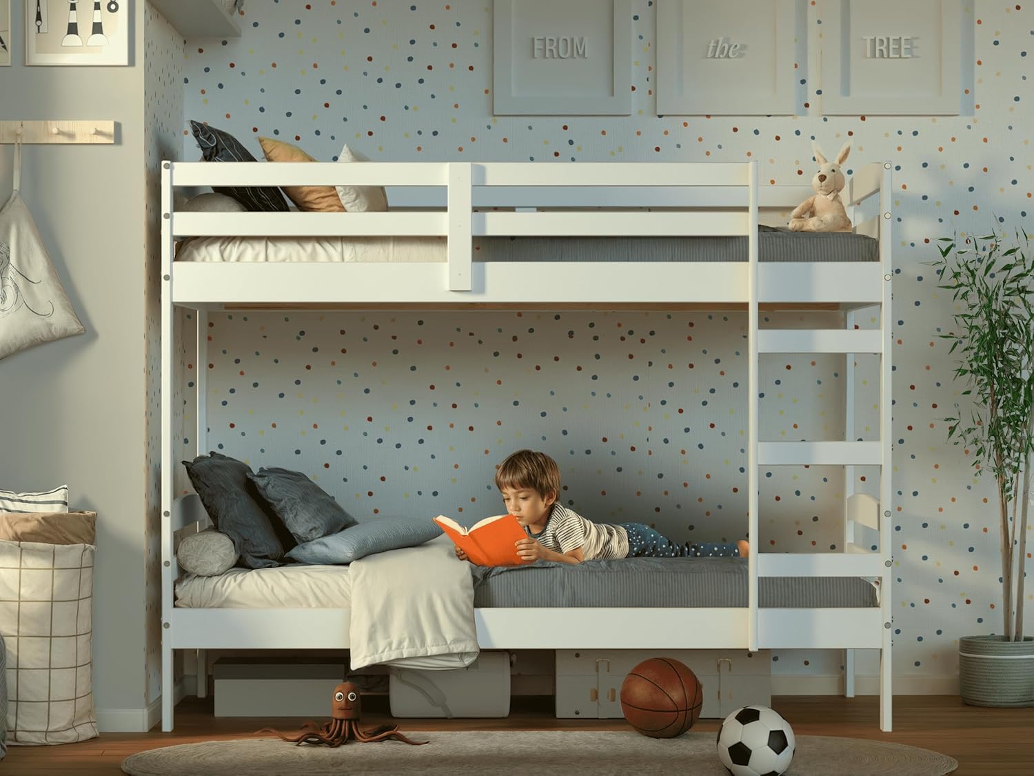 From the Tree Furniture Twin Over Twin Bunk Bed for Kids with Solid Wood Frame, Ladder, Safety Rails, Easy Assembly – Ideal for Bedrooms