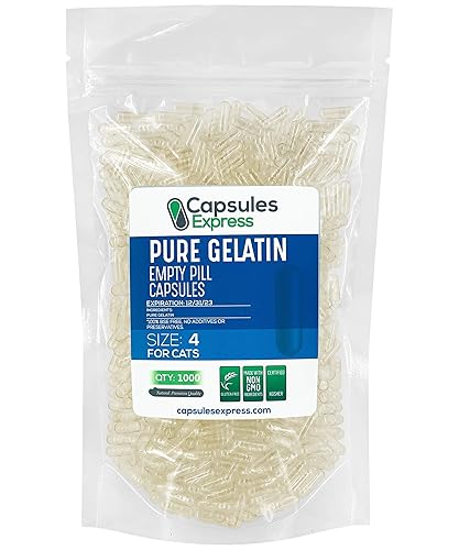 XPRS Nutra Size 4 Empty Capsules for Cats - Clear Empty Gelatin Capsules - Empty Pill Capsules for DIY Capsule Filling - Fillable Pure Bovine Pill disponible en Yaxa Colombia