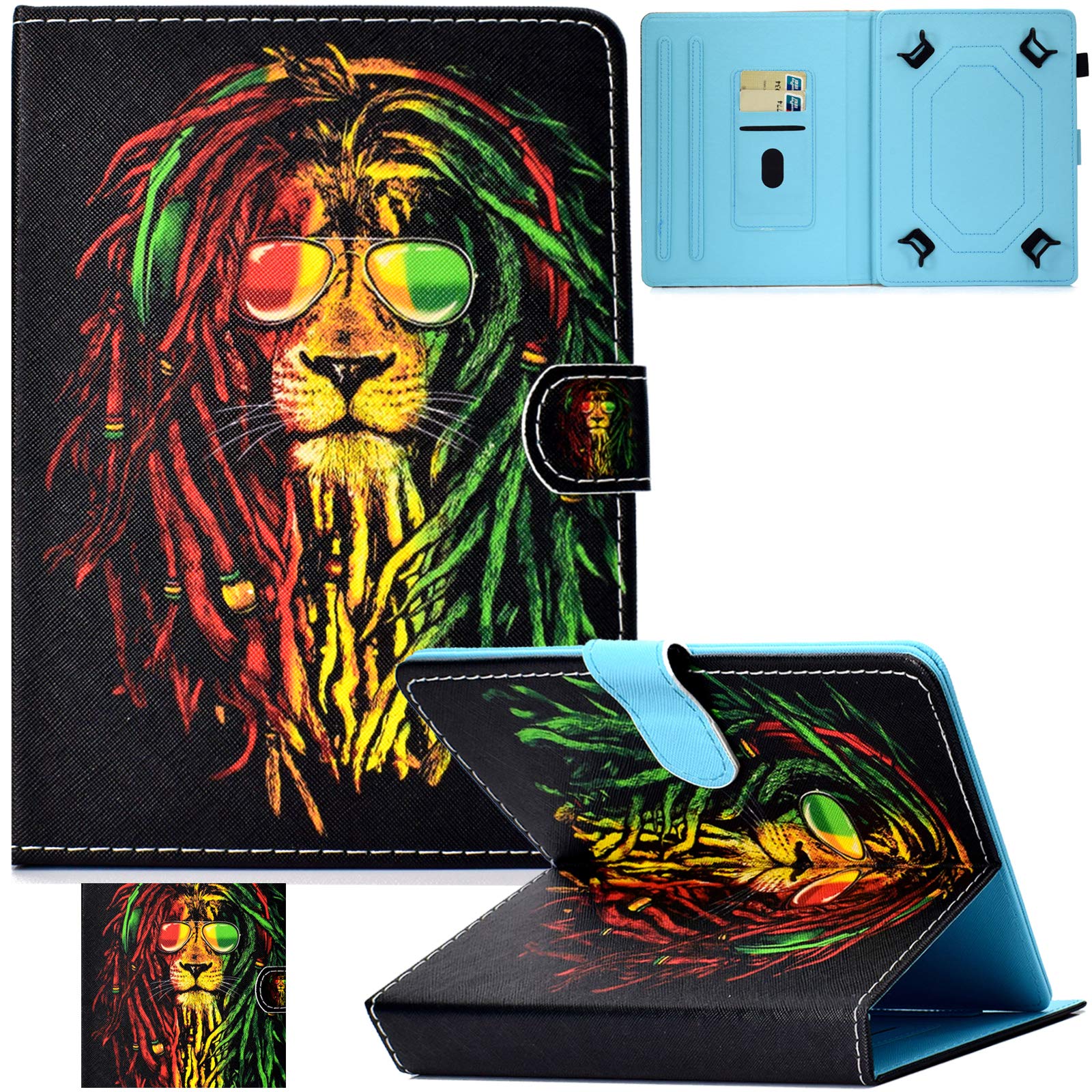 Universal 9.5-10.5 inch Case, Artyond Slim Folding PU Leather Magnetic Closure Cover [Cards/Money Slots] Flip Stand Wallet Protective Shell Case for All 9.5-10.5 inch Tablet (Lion)