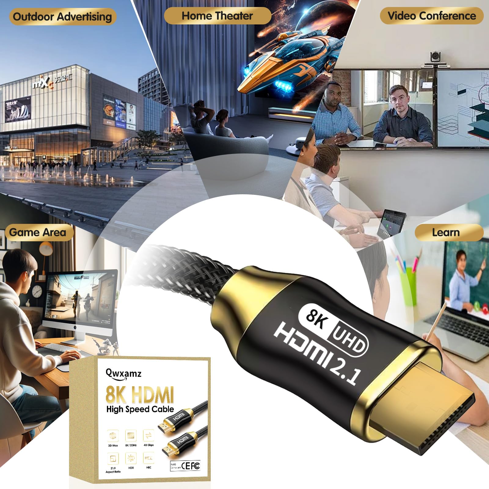 Cable HDMI 2.1 actualizado de 10K 8K de 5 pies, 4K 120Hz – 8K @60Hz consolas de juegos HDMI a HDMI Cable HDMI de 48 Gbps para eARC HDCP 2.3 CEC y HDR 10 compatible con NS2 PS5 X-Box Home Theater, PC