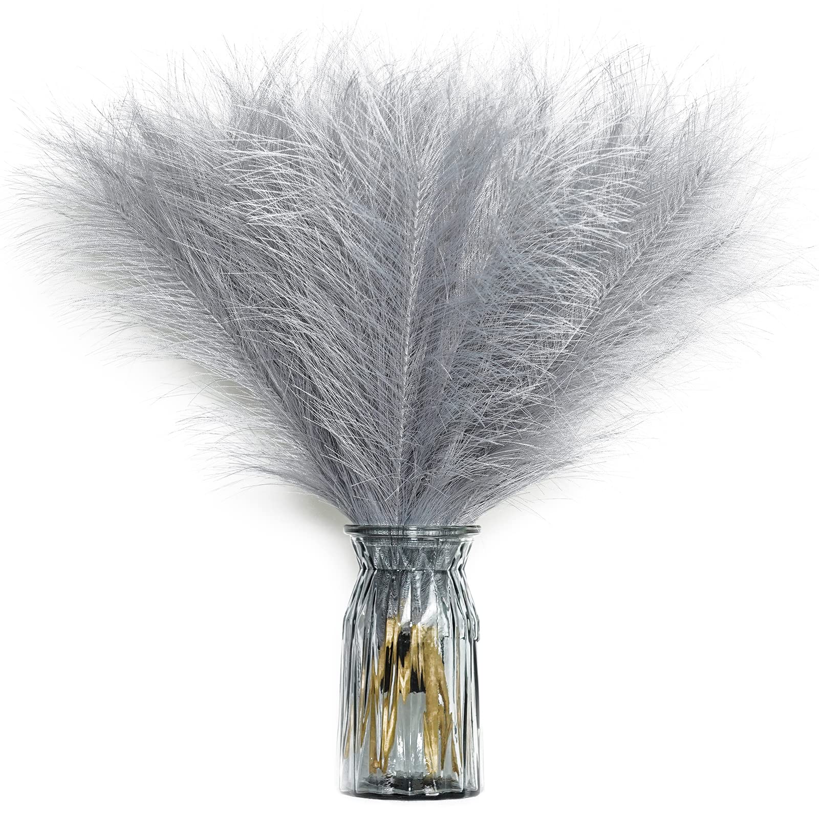 KitWinner Faux Pampas Grass, 6 Stems Artificial Pampas Grass Decor Flurry Pompous Grass for Small Vase Boho Home Decor/Wedding Arrangements/Rustic