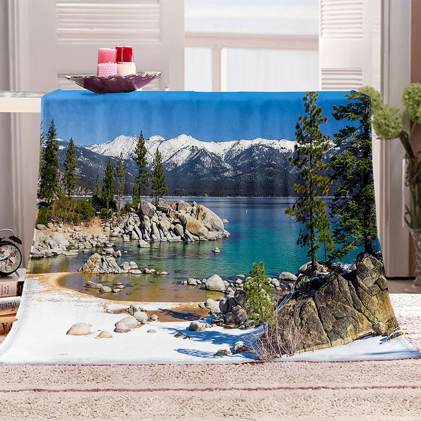 Couverture polaire douce flanelle 140x200cm vue du lac 3D