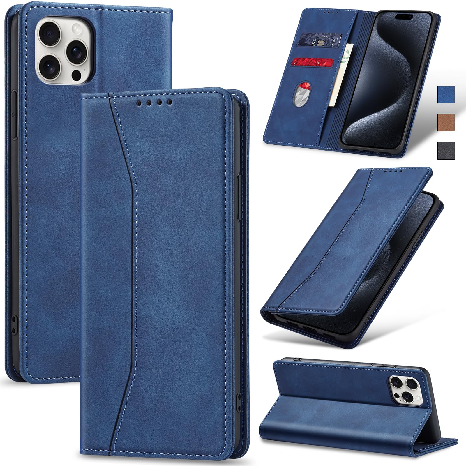 Focusor Cover a Libro iPhone 15 [con 2 Pellicola Protettiva] Custodia in Pelle iPhone 15 Magnetica, [Portafoglio] Sintetica TPU Antiurto, Funzione Supporto Slot Schede per iPhone 15 6.1, Nero