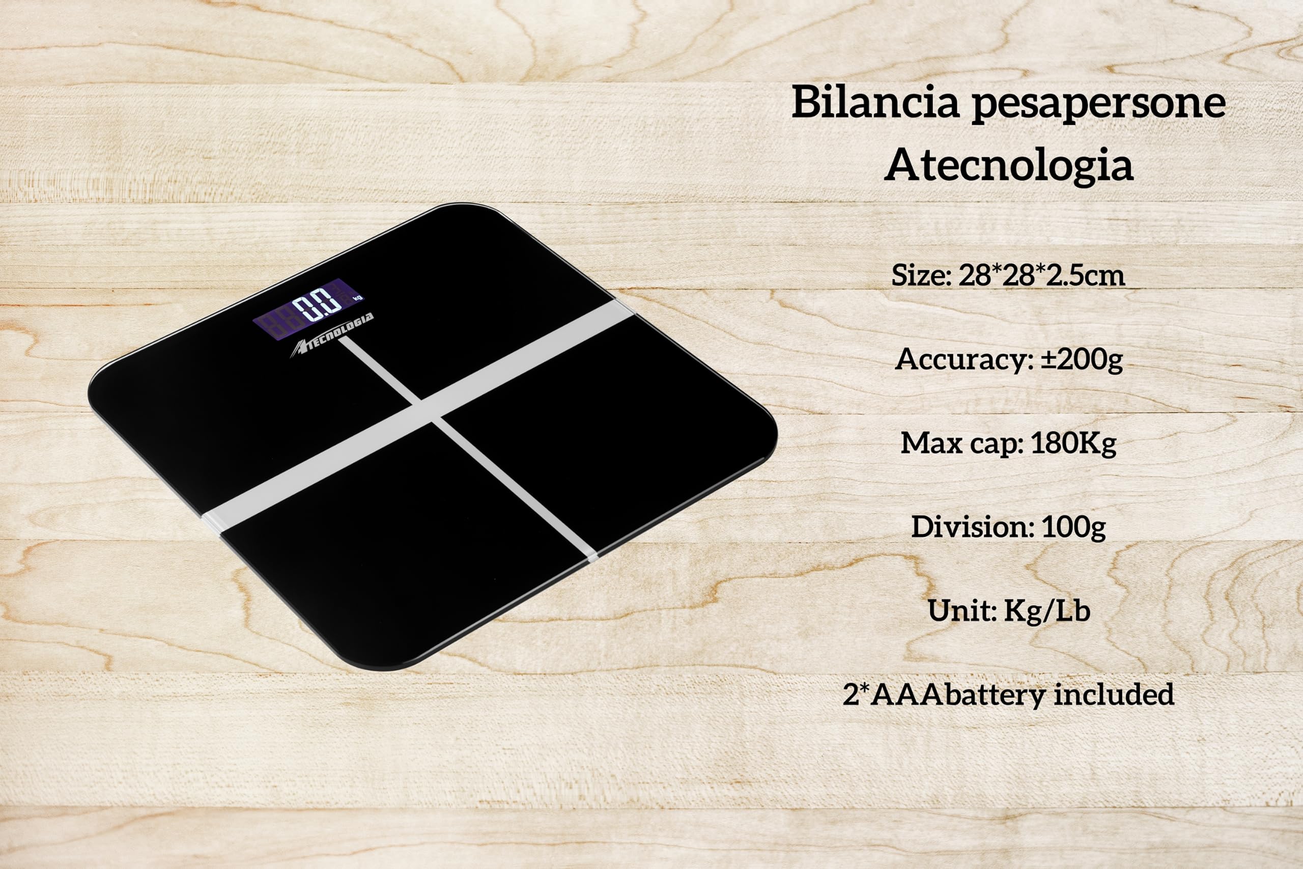 Bilancia Pesapersone Digitale Elettronica da Bagno, Alta Precisione Display a LED Retroilluminato, Step-On, Ultracompatto, Capacità 180kg, Nero