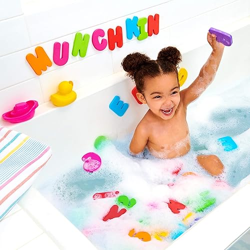 Miniatura 6 de Munchkin Soft Spot - Alfombra de baño acolchada para niños, gris &  Learn letras y números de baño de 36 piezas para niños pequeños
