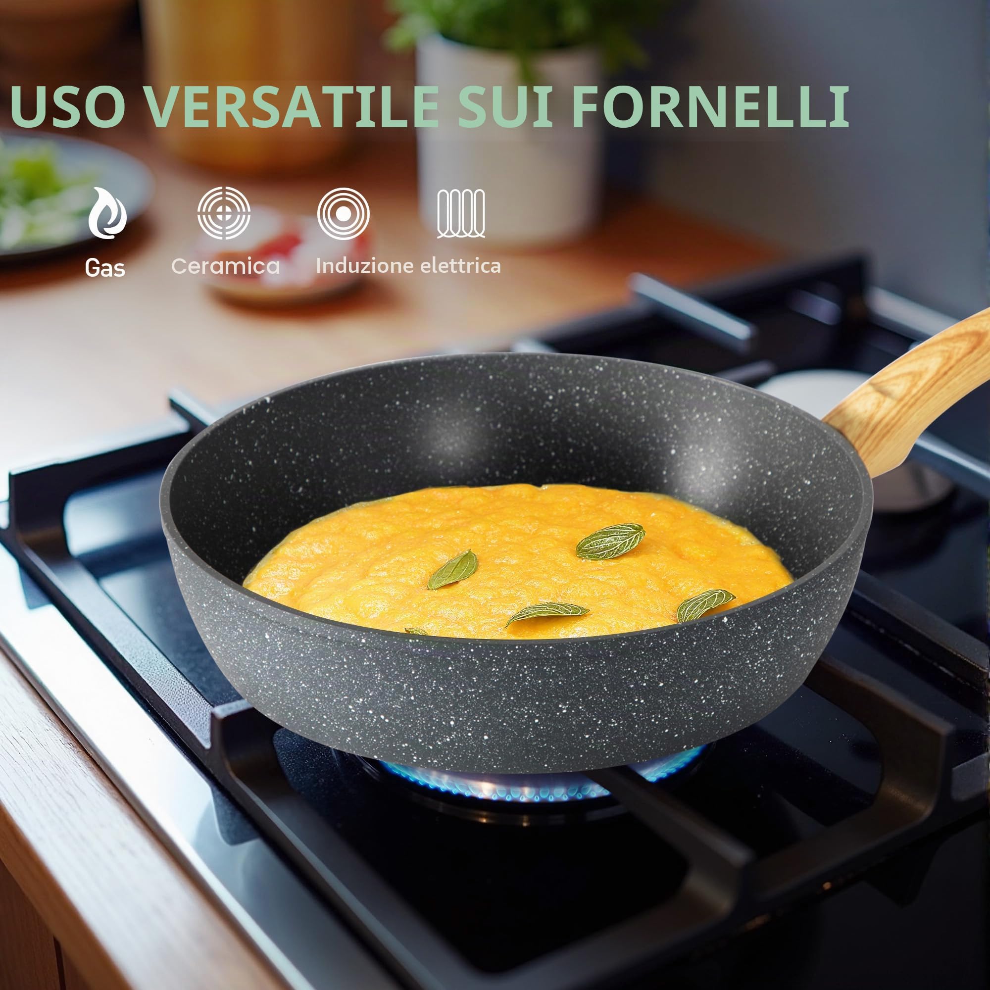 Kitchen Academy Set di pentole e padelle, 12 pezzi, con rivestimento antiaderente, set di pentole e padelle per induzione, fornelli a gas e microonde, grigio, KA-CS01-001