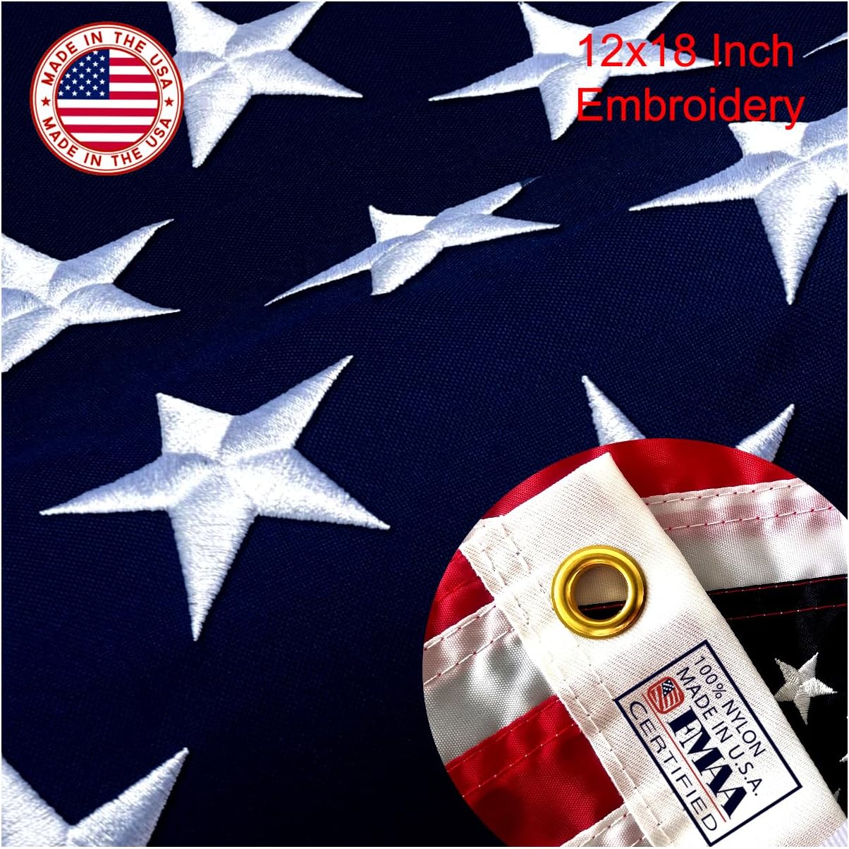 American Flag 12x18 Inches, Embroidery 50 Stars Ensign Nautical US Boat Flags with 2 Brass Grommets, Heavy Duty Nylon Outdoor Small American Flag for Boat, ATV and UTV