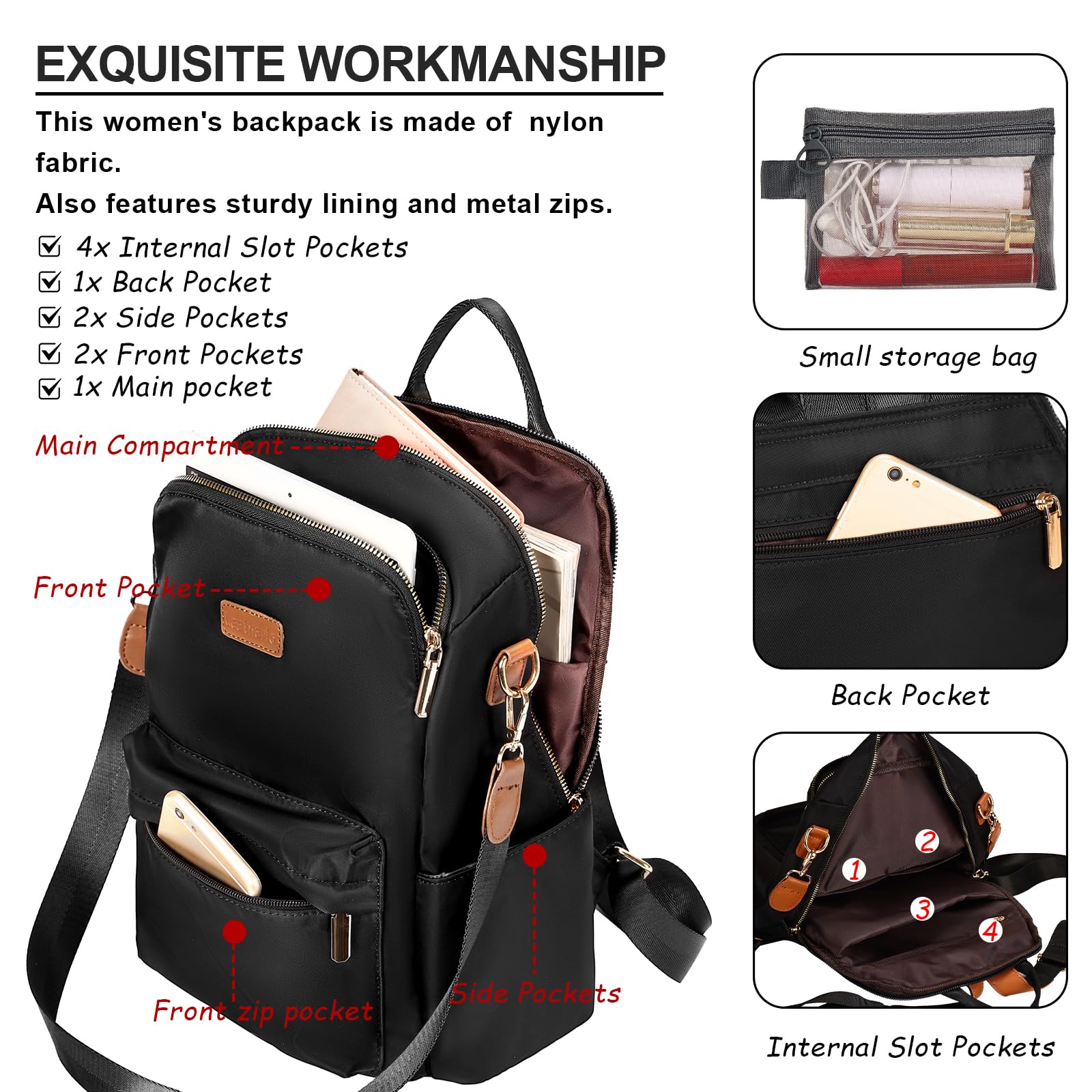 Leathario Zaino Donna Antifurto e Impermeabile, Zainetto, Zaini, Borsa Donna per Ufficio, Lavoro, Università, Viaggio