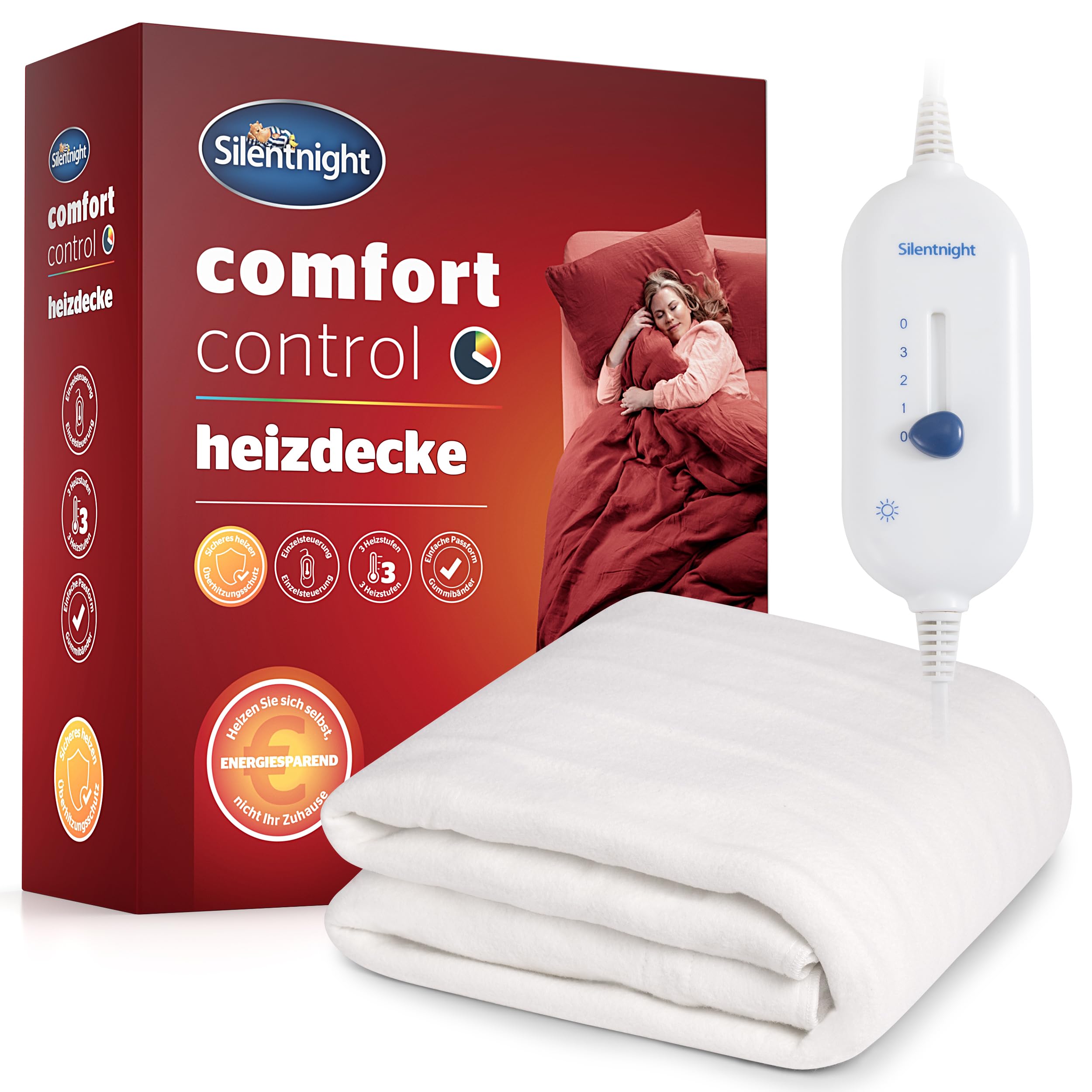Silentnight Comfort Control Wärmeunterbett 150x160cm | Heizdecke Bett mit 3 Heizstufen, Ultraschnelles, Aufheizen Elastische Bander Waschmaschinen Waschbar | Heizunterlage Bett Heizmatte | 150x160cm