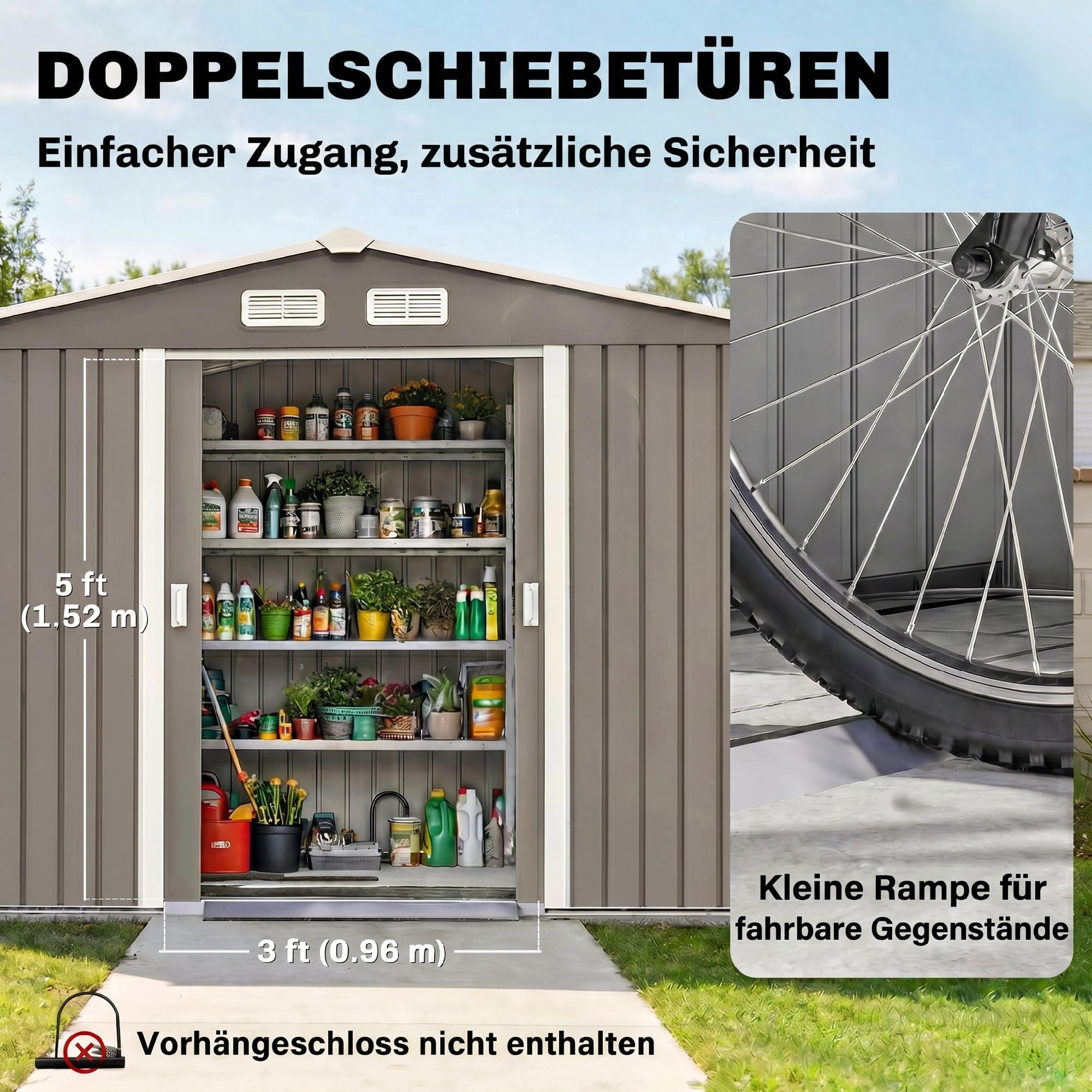 Outsunny Gerätehaus mit Fundament Metall Grau 277 x 195 x 192 cm