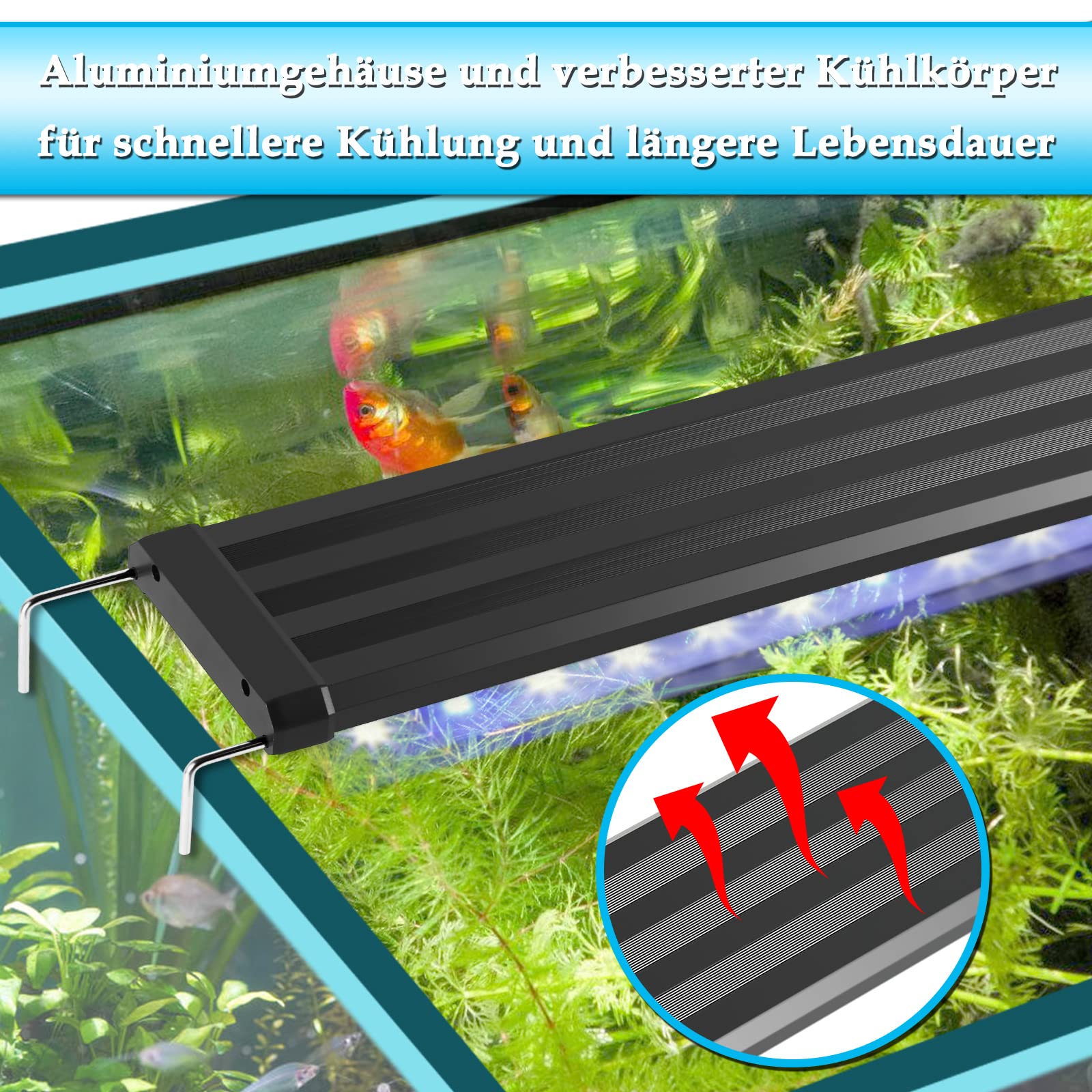 Oświetlenie akwariowe LED, 20 W, białe niebieskie światło akwariowe lampa akwariowa z regulowanym uchwytem do roślin akwariowych 72.5-90 cm