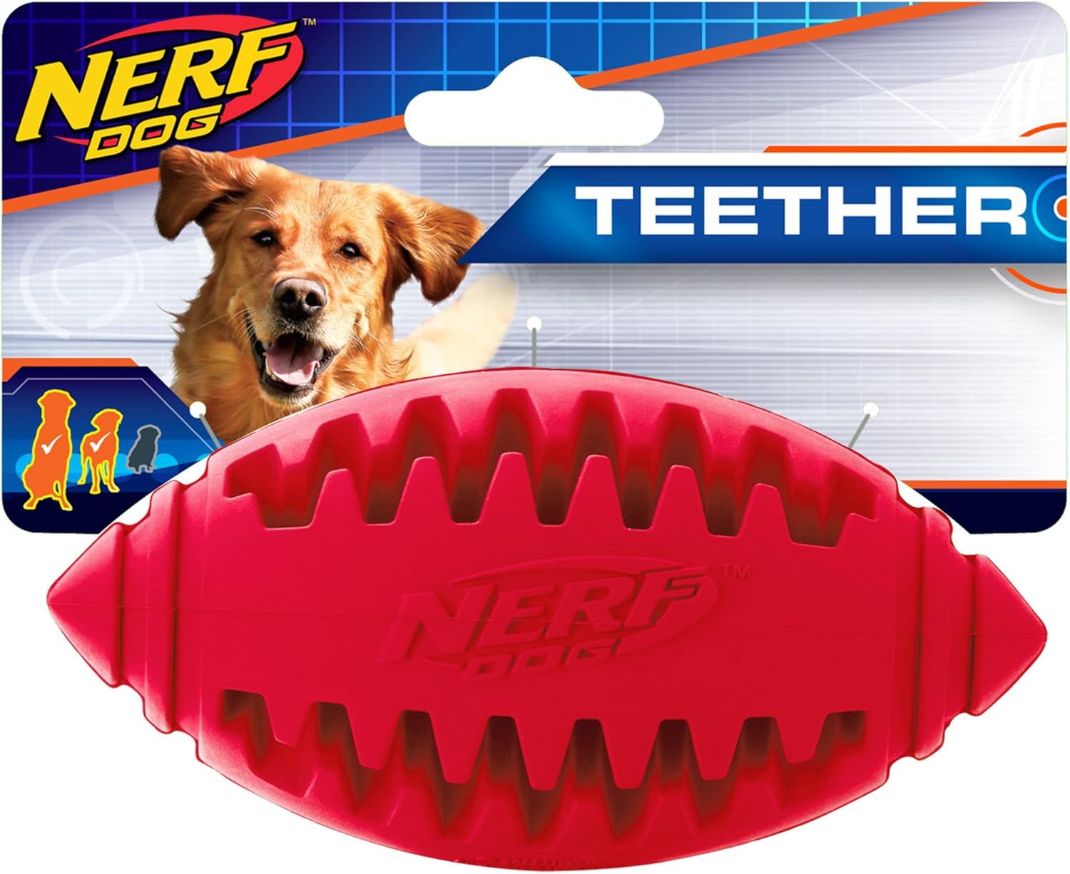 Nerf Dog Teether Football Dog Toy, Lightweight, Durable and Water Resistant, 5