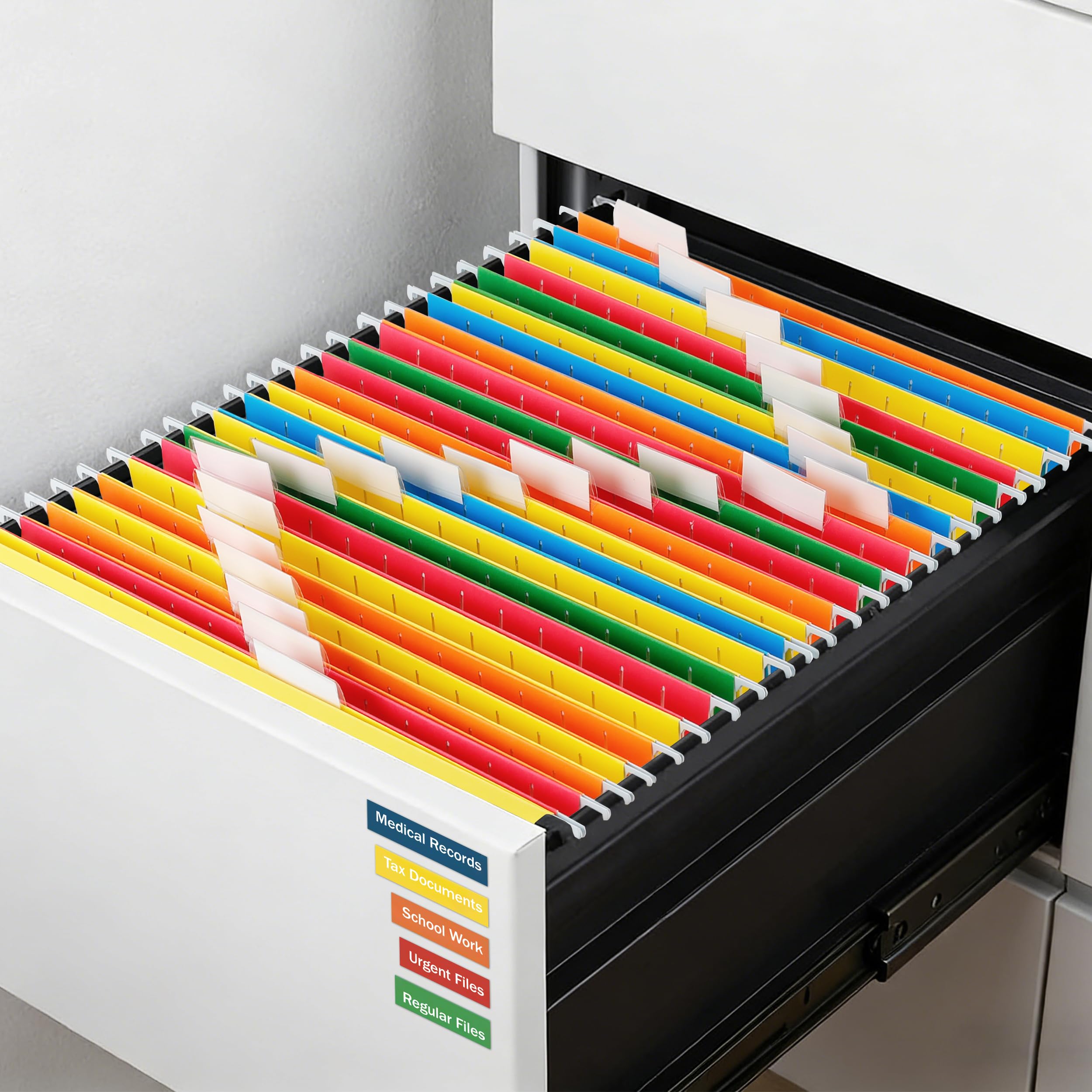 Hängemappen in Rechtsgröße, 25 Packungen, legale Hängemappen, Gelb, 23,9 x 37,8 cm, Hängemappen für Aktenschrank, 1/5 verstellbare Reiter für Büro, Schule, Zuhause