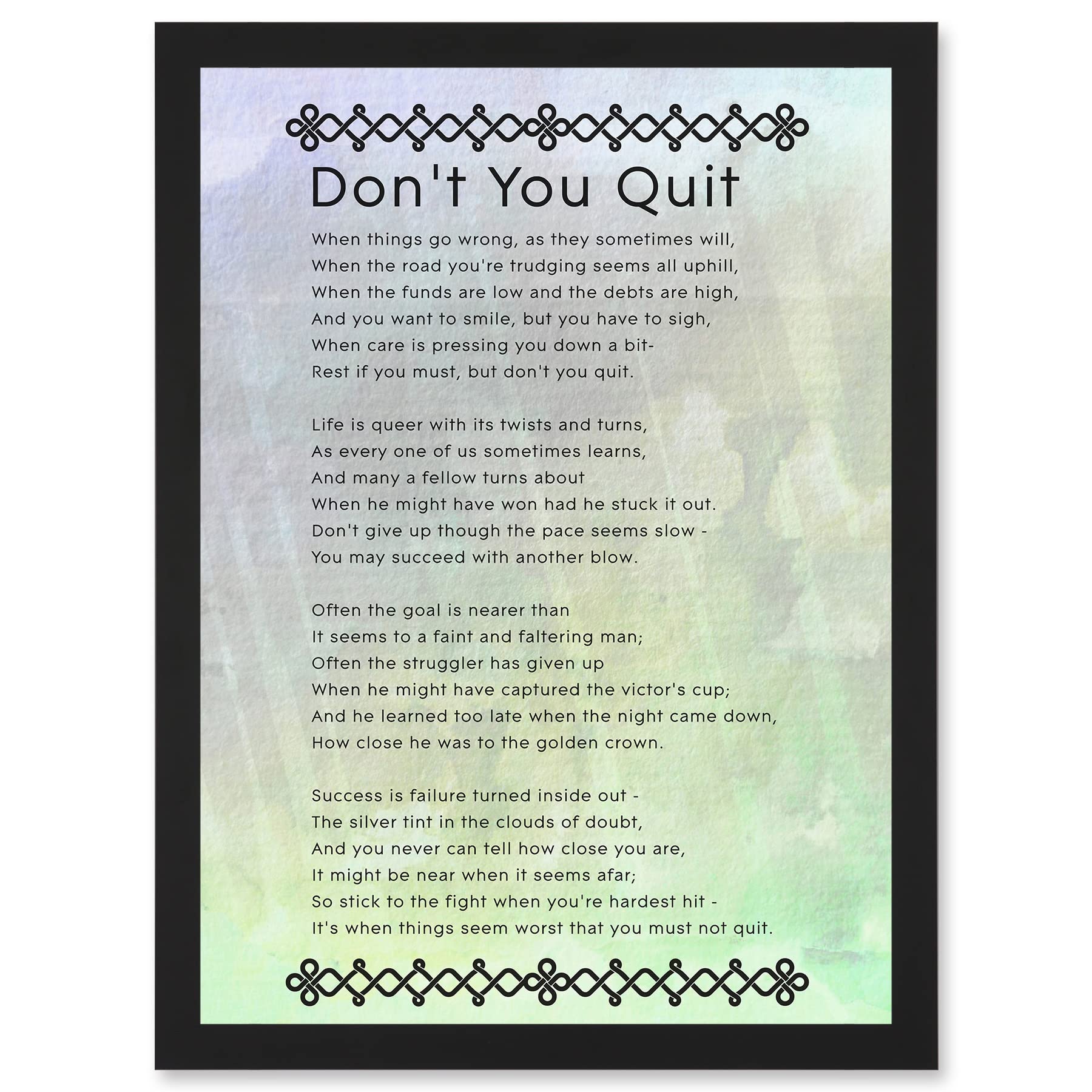 Artery8 Don't You Quit Poem Motivation Typography Quote A4 Artwork Framed Wall Art Print