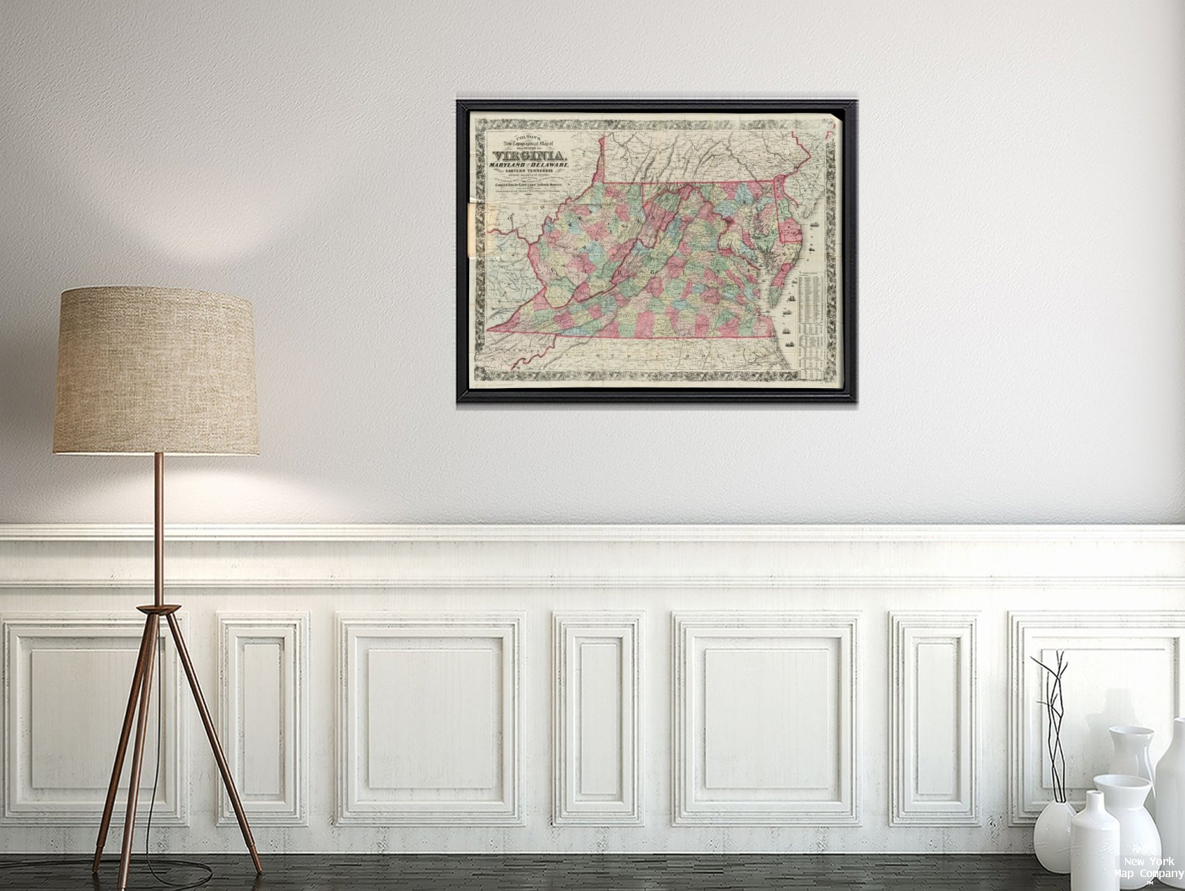 1863 Map Virginia|West Virginia|Maryland|Delaware Colton's New Topographical of The States of Vir|Historic Antique Vintage Reprint|Ready to Frame