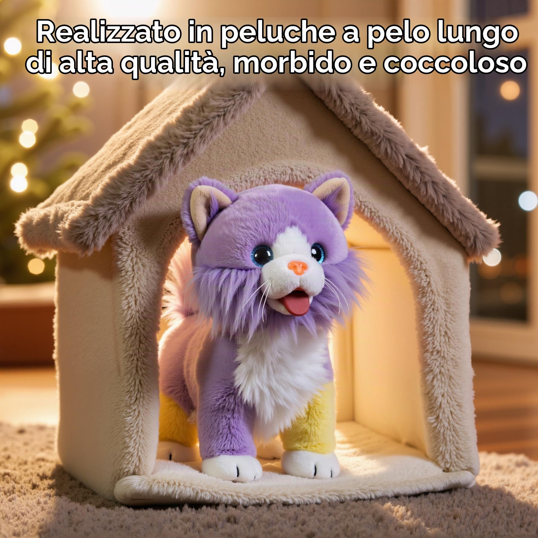 OR OR TU Giocattolo Gatto che Cammina e Miagola per Bambini, Gatto di Peluche Elettronico con Telecomando, Miagola, Muove la Coda e Tira Fuori la Lingua, Gatto Domestico Elettronico Interattivo