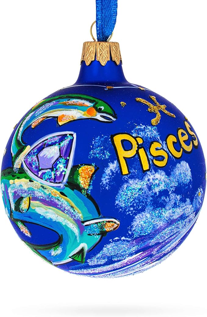Pisces Zodiac Horoscope Sign Glass Ball Christmas Ornament 3.25 Inches