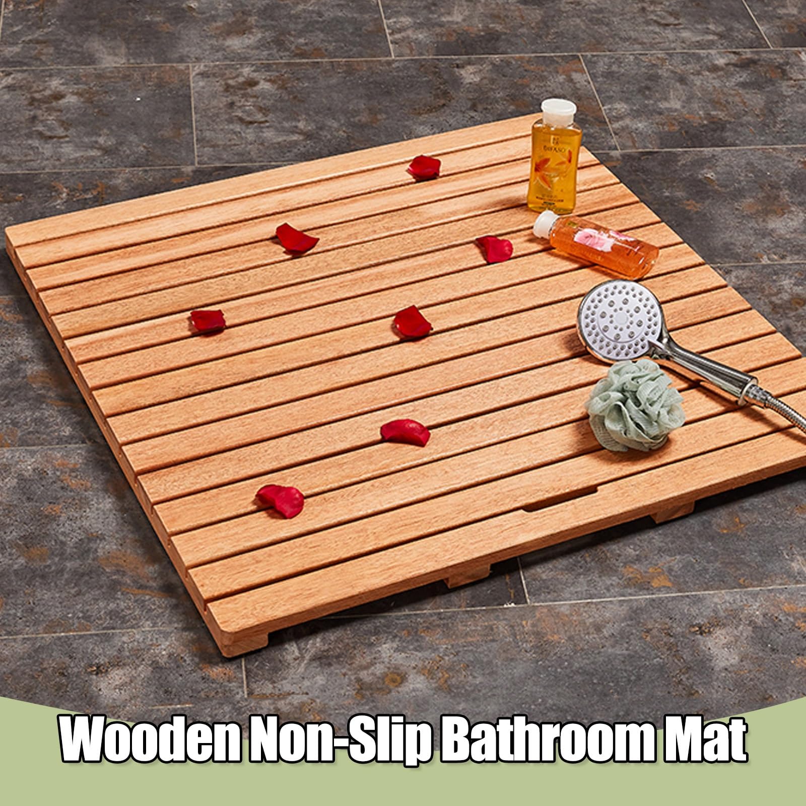 Badematte Holz, Teakholz rutschfest Badvorleger, Holzmatte für Badewanne, geeignet für Spa, Zuhause oder im Freien(70x90cm/27.6x35.4in)
