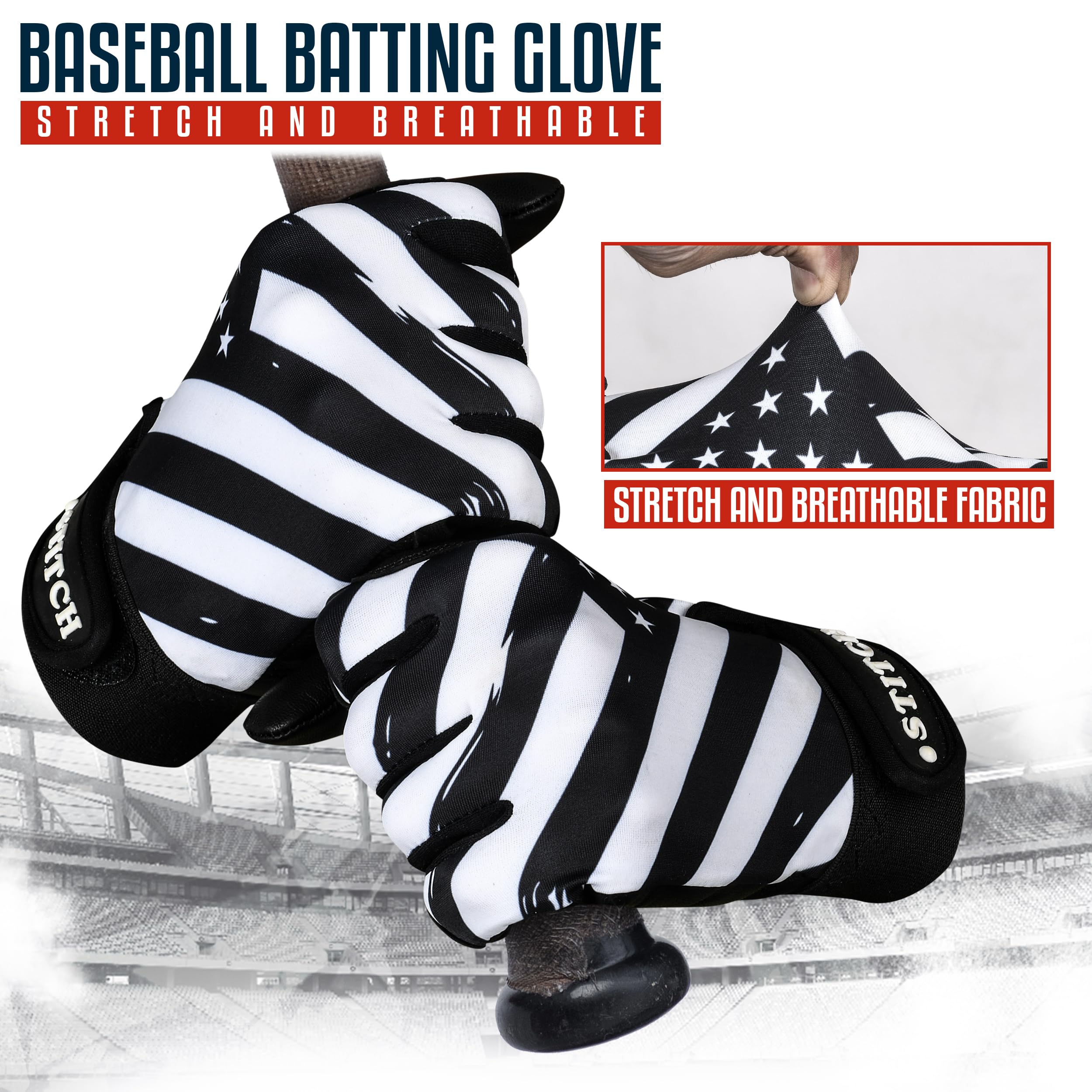 Batting Gloves - American Flag & USA Flag Baseball & Softball Gloves for Youth, Adult & Unisex