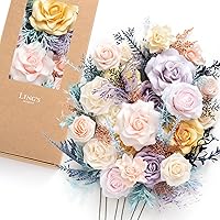 Vista 13 de Ling's Moment Caja de flores falsas, tallos de vegetación artificiales artificiales, rosas de espuma, orquídea de seda, flor fábica para centros