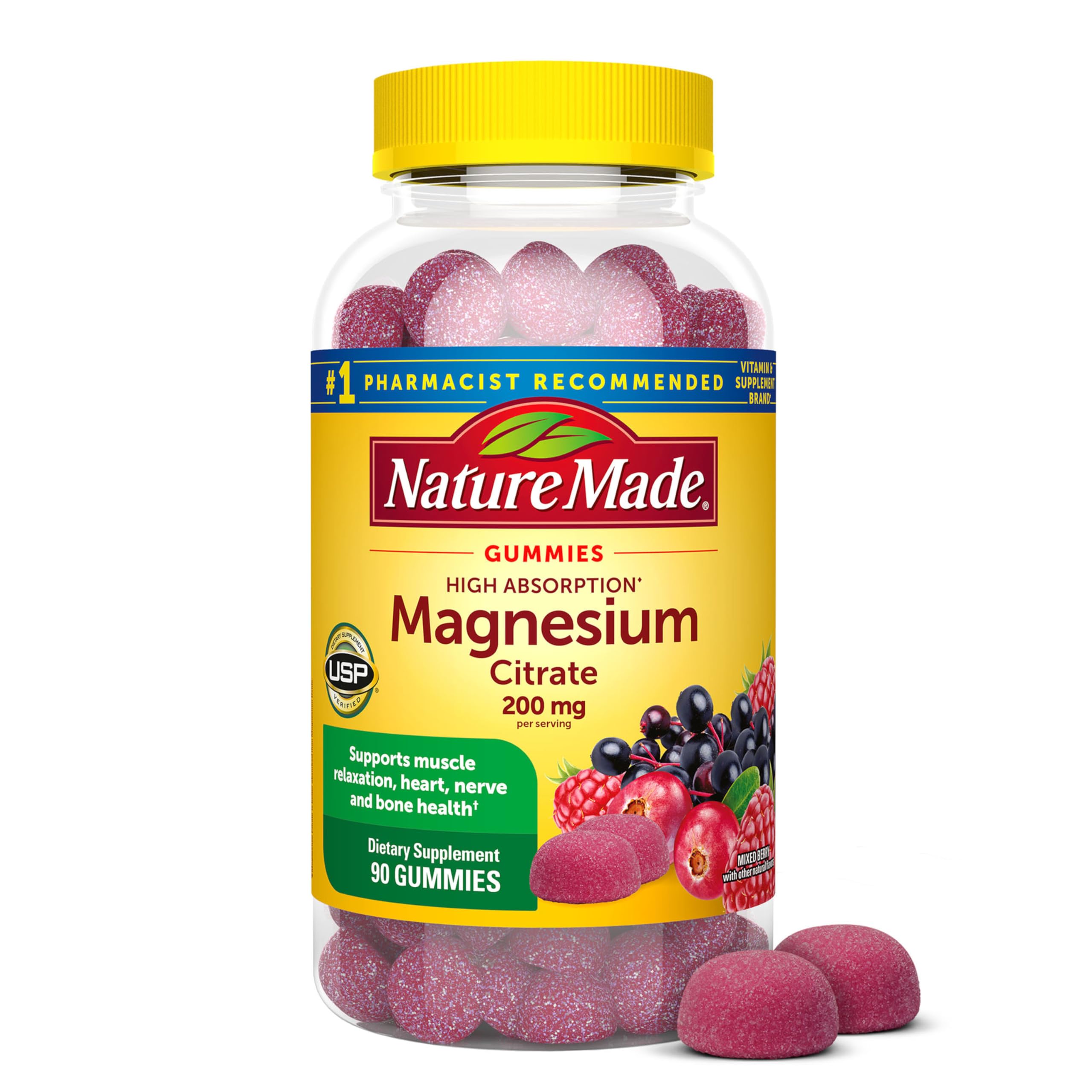 High Absorption Magnesium Citrate 200 mg, Dietary Supplement for Muscle Relaxation Support, 90 Gummies, 45 Day Supply
