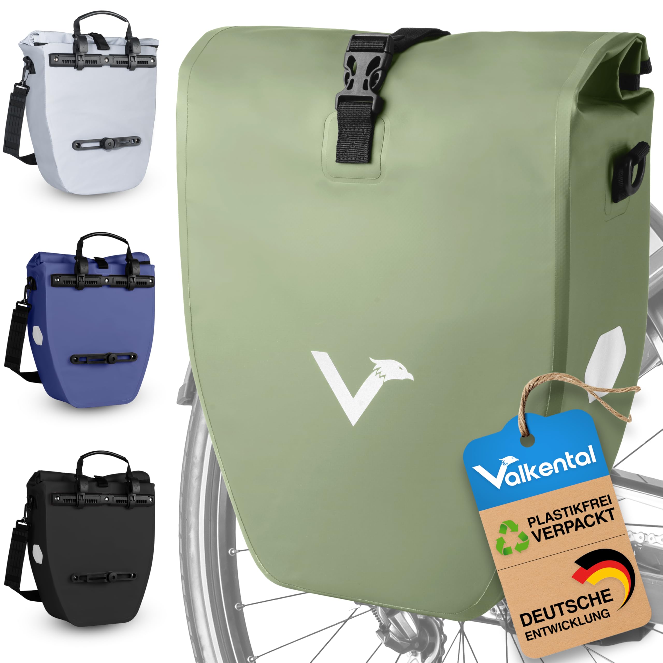Valkental Gepäckträgertasche Große & wasserdichte Gepäckträgertasche, 20L, Natur Grün