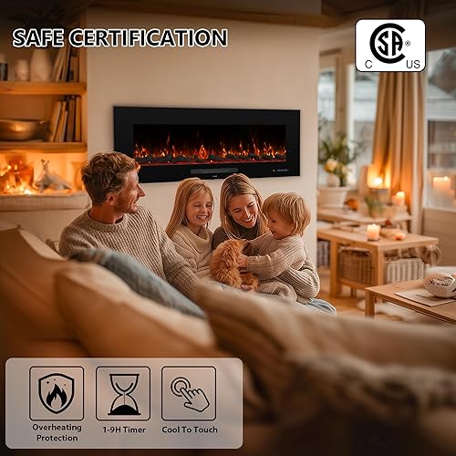 Miniatura 2 de Dreamflame Insertos de chimenea eléctrica de 50 pulgadas, calentador de chimenea empotrado y montado en la pared, llama colorida y combustible,