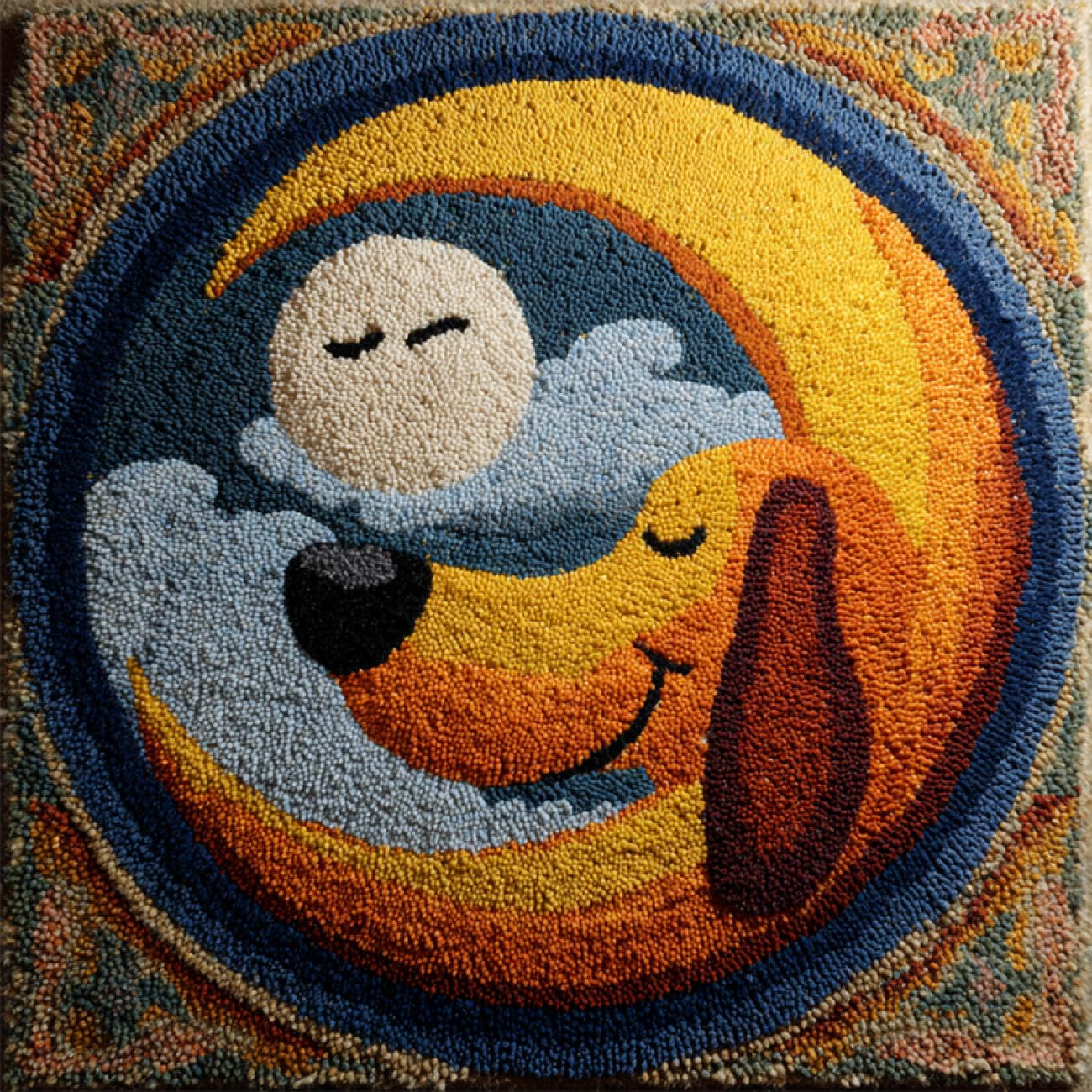 Kitquiver Dog Animal Latch Hook Craft Kits Dog and The Moon Knitting Kits for Adults Latch Hook Canvas DIY Rugs Crochet Yarn Set Embroidery Kit 60x60cm