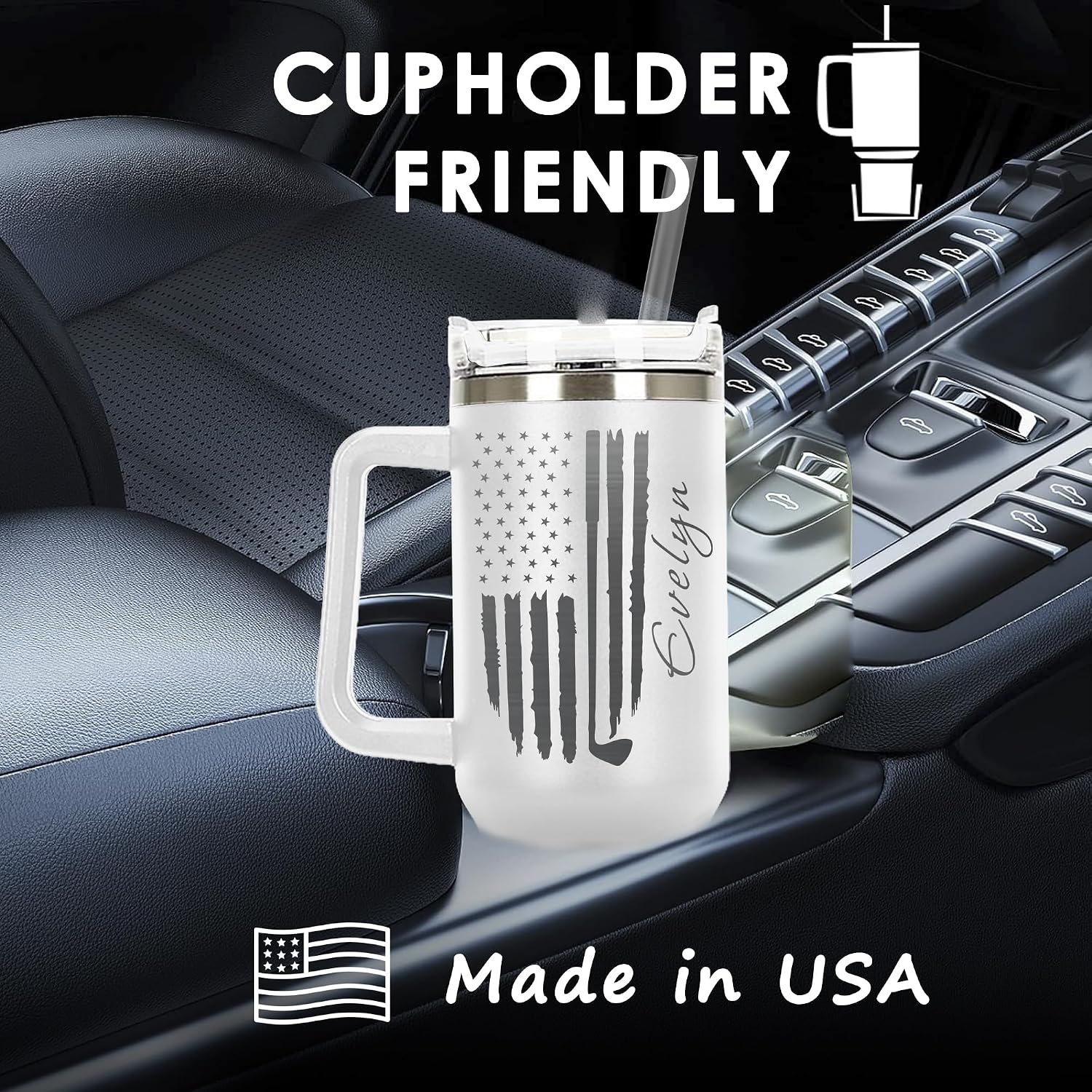 Personalized Golf Clubs Golfer Laser Engraved Tumbler 40 oz Large Tumblers with Handle, Straw and Lid, The Perfect Golfing Gift, Double-Wall Insulated Tumbler Cup, Coffee Mug for Men