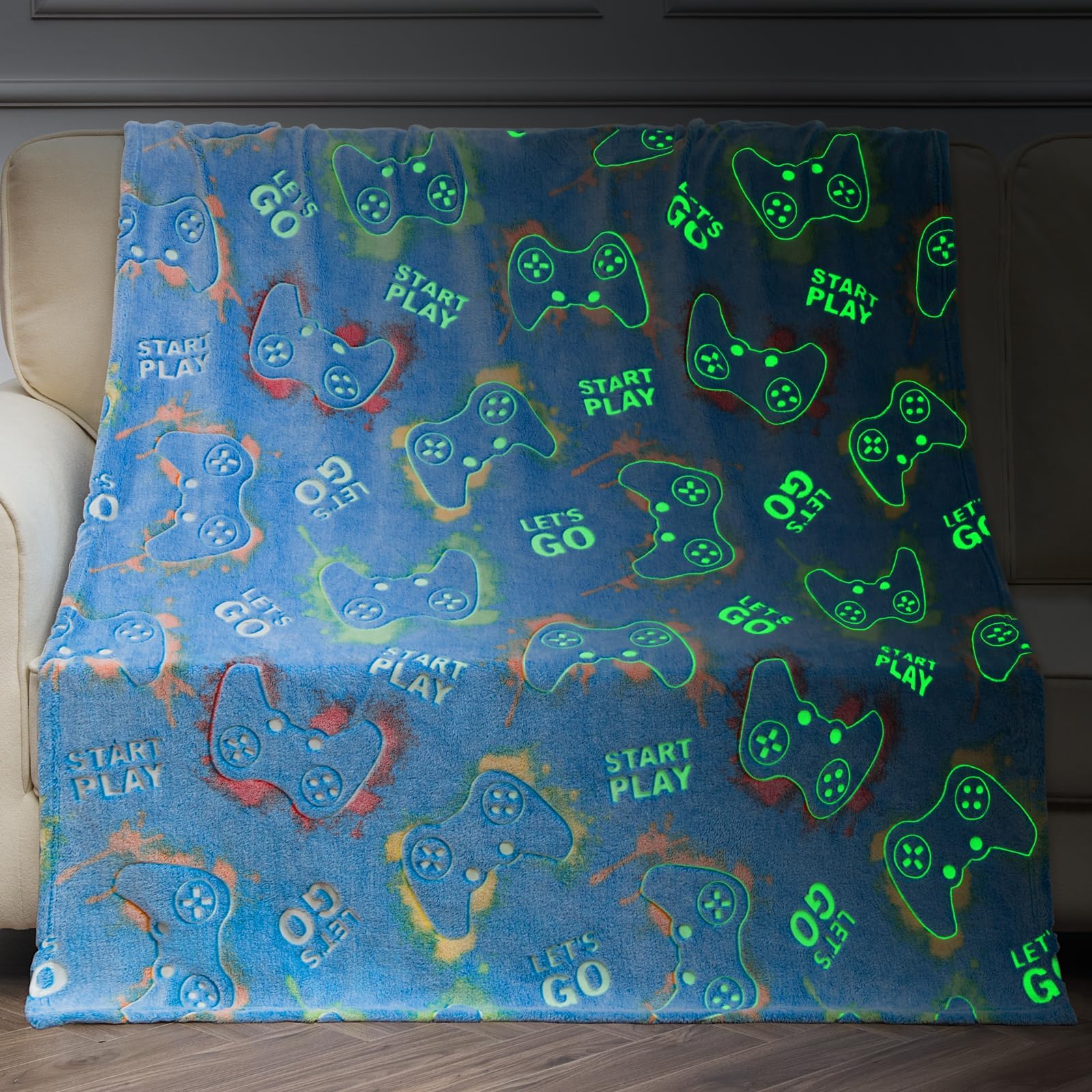 Glow in The Dark Blanket Gaming Gamer Gifts Toys for Kids Boys Game Controller Gamepad Throw for Teen Girls Toddlers Teenage Son Boyfriend Boy Gifts Adults Birthday Christmas Valentines 50"x60"
