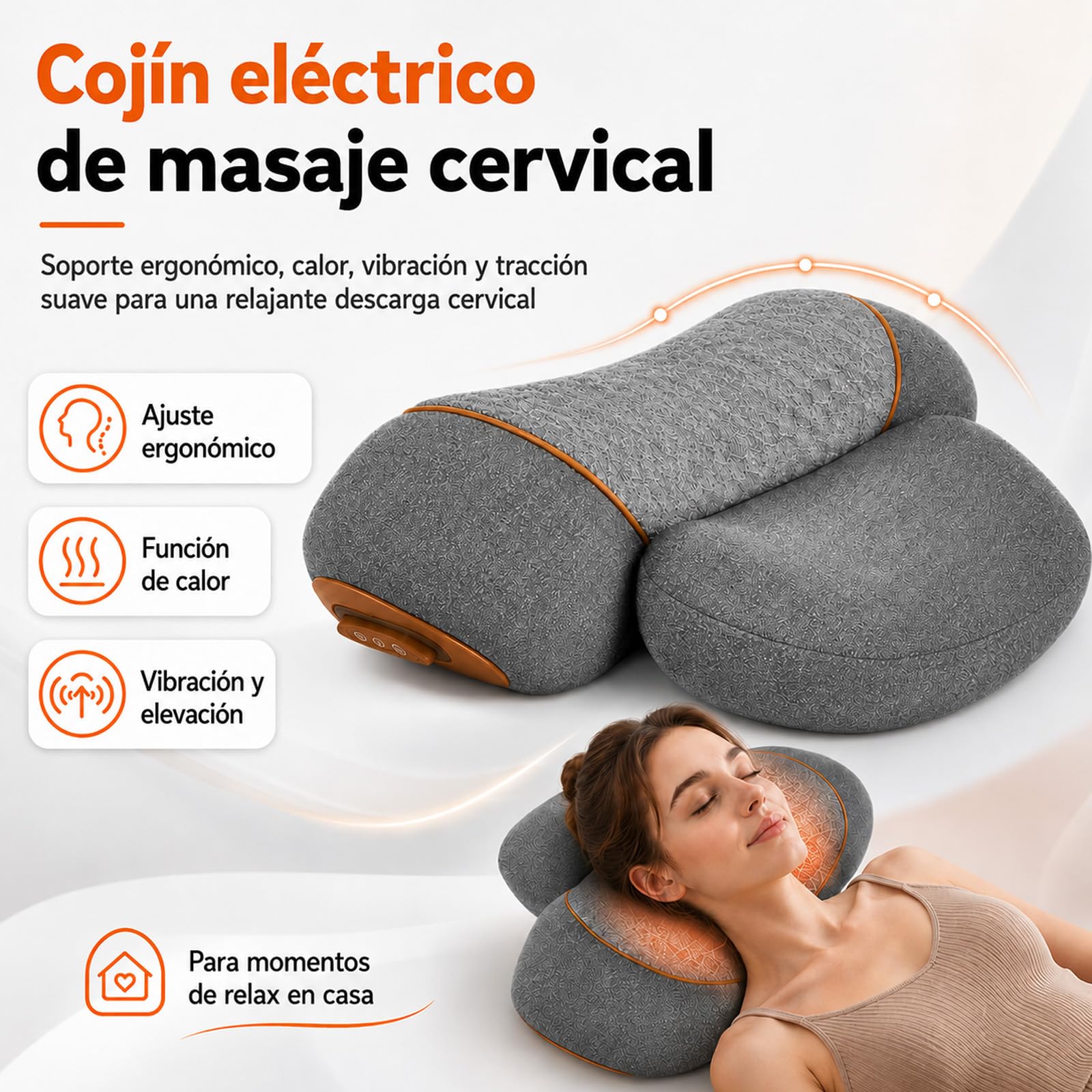Cerviflex Almohada Cervical, Cerviflex Almohada Cervical Masaje 3 en 1, Masajeadora con Calor, Cervicales y Cuello con Vibración, Elevación Ajustable y 3 Modos (Gris)