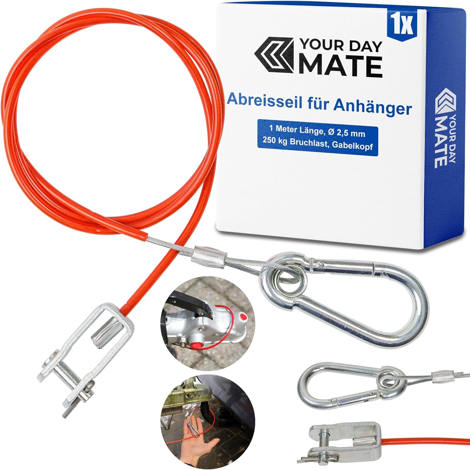 Trailer Breakaway Rope, 1 Metre, Diameter 2.5 mm Steel Cable with ...