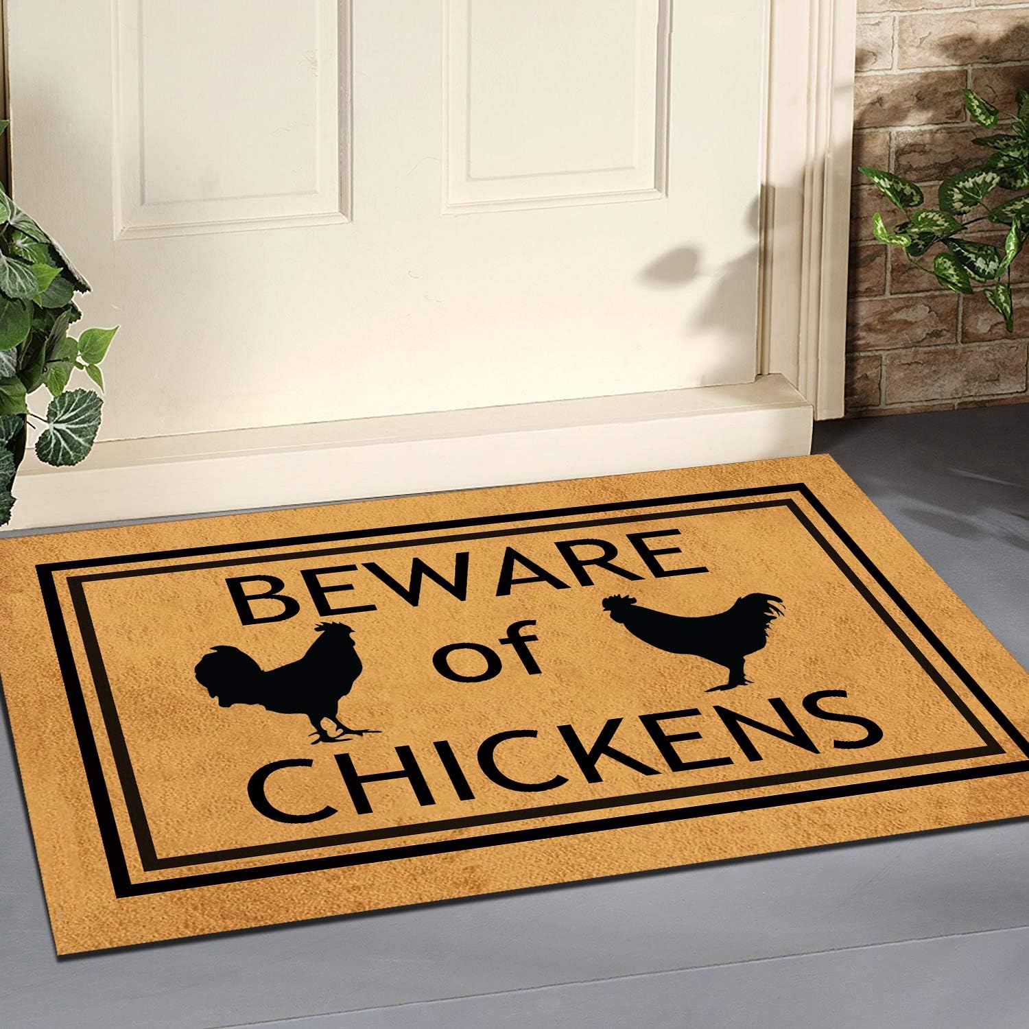 Funny Doormat for Indoor Outdoor - Beware of Chickens Doormat Funny Front Door Mat Welcome Mat Bath Mat Entrance Floor Mat Non Slip Mats Indoor Outdoor Rug 23.6 in(L) by 15.7 in(W)