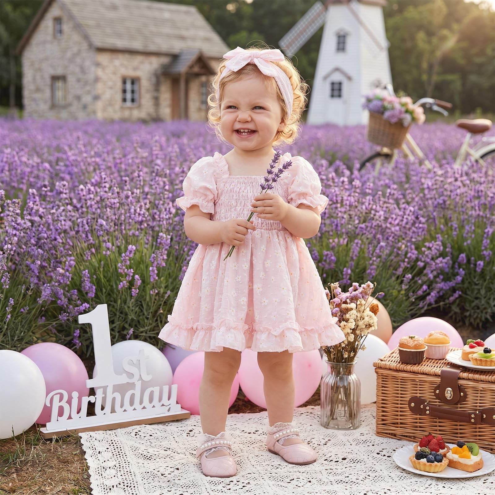Baby Mädchen Kleidung Set Kleinkind Sommer Kleid Kurzarm Blumen Stickerei Bodysuit + Schleife Stirnband Set Niedliche Freizeitkleid Prinzessin Outfits