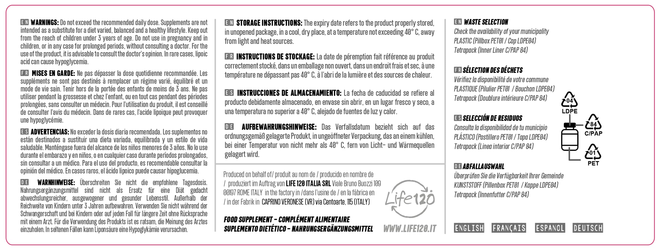 Life120 - Aminoday - 90 compresse - Integratore alimentare a base di aminoacidi e Acido Alfa Lipoico