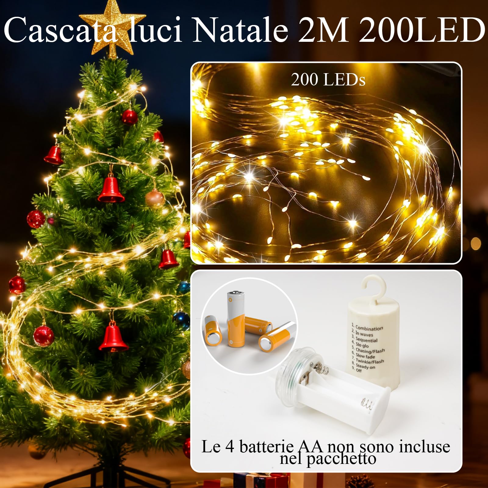 Cozymeow Luci Albero di Natale 1M 100 LED Luci di Natale da Esterno