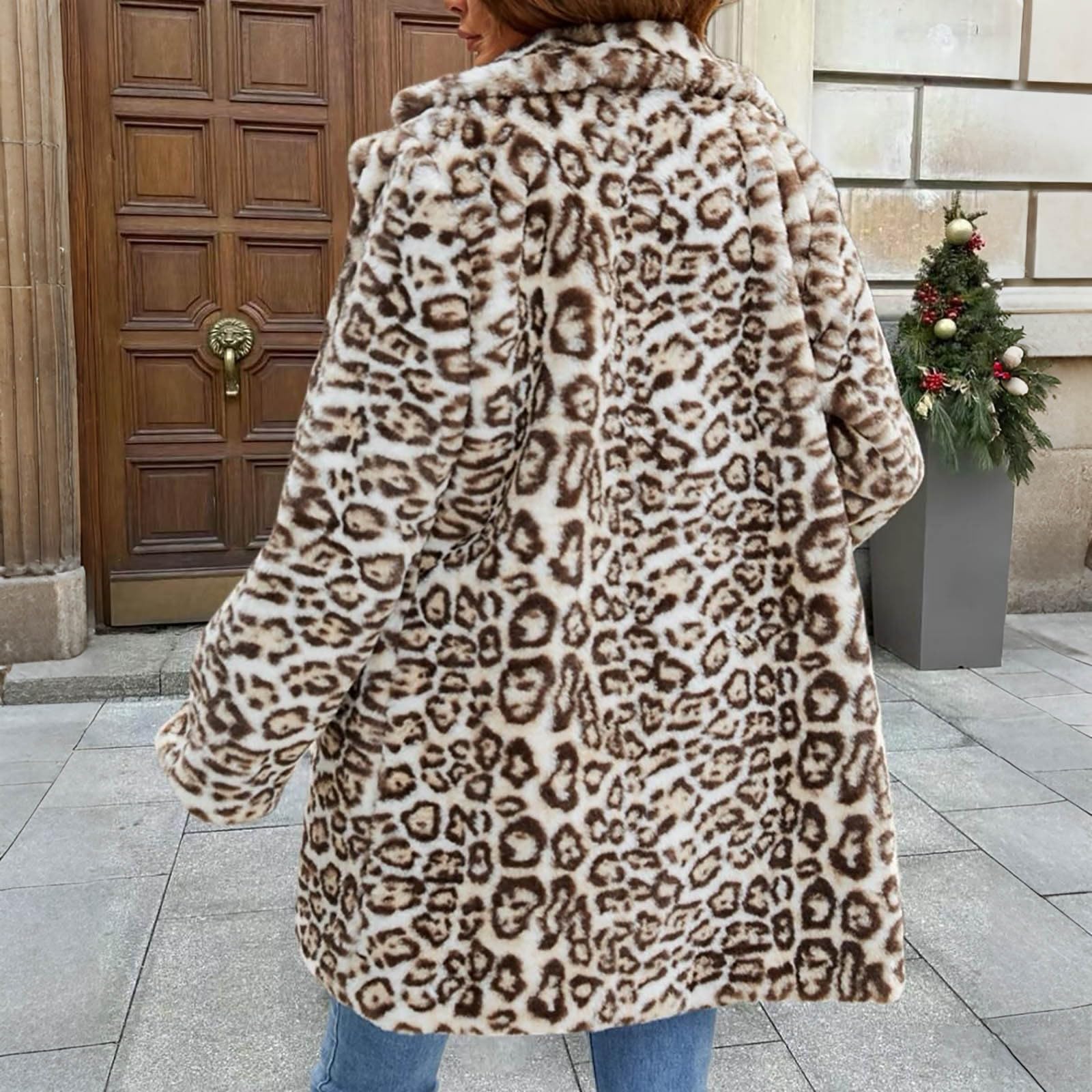 Chaqueta de piel sintética para mujer, abrigo de piel sintética con estampado de leopardo, abrigo de invierno de longitud media mullida, chaqueta de forro polar, chaqueta de felpa holgada, abrigo de