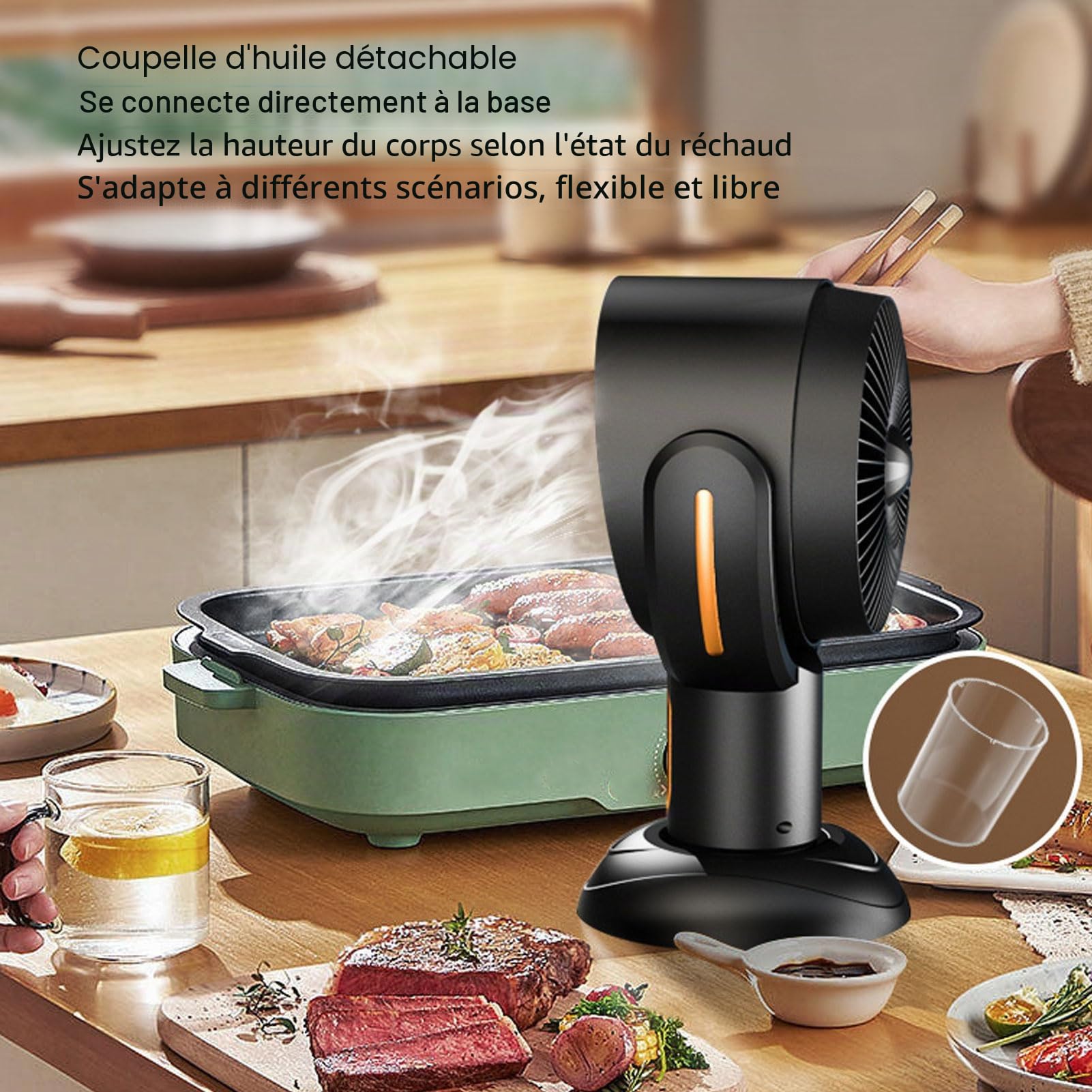 Hotte de Cuisine Portable, Hotte de Bureau avec Ventilateur D'extraction à 2 Vitesses, Ventilateur D'extraction Portable avec Filtre Amovible, Tasse de Collecte D'huile, Mini