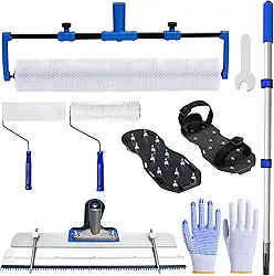 Kit de ferramentas de cimento autonivelante, kit de piso epóxi com haste de extensão, rolo de ponta para autonivelamento, rolo de tinta, pontas de sapatos epóxi, ferramentas de concreto, rolo