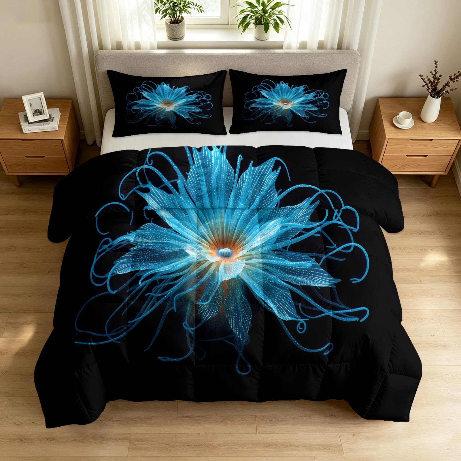 Générique Kołdra 230 x 220 cm dla dzieci nastolatków, fantastyczna kołdra z nadrukiem 3D 4 pory roku dla 2 osób, kołdra z 2 poszewkami na poduszki, zawilce morskie życie morskie - Dwustronna kołdra